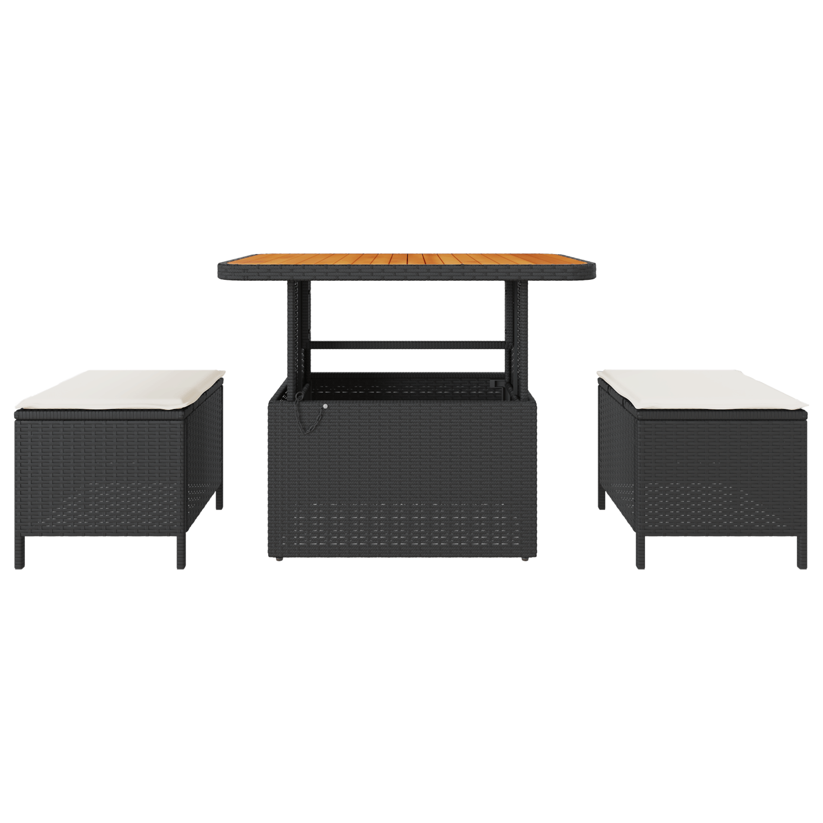 Set mobilier gradina, 3 piese, perne negre, poliratan & acacia — imaginea 7