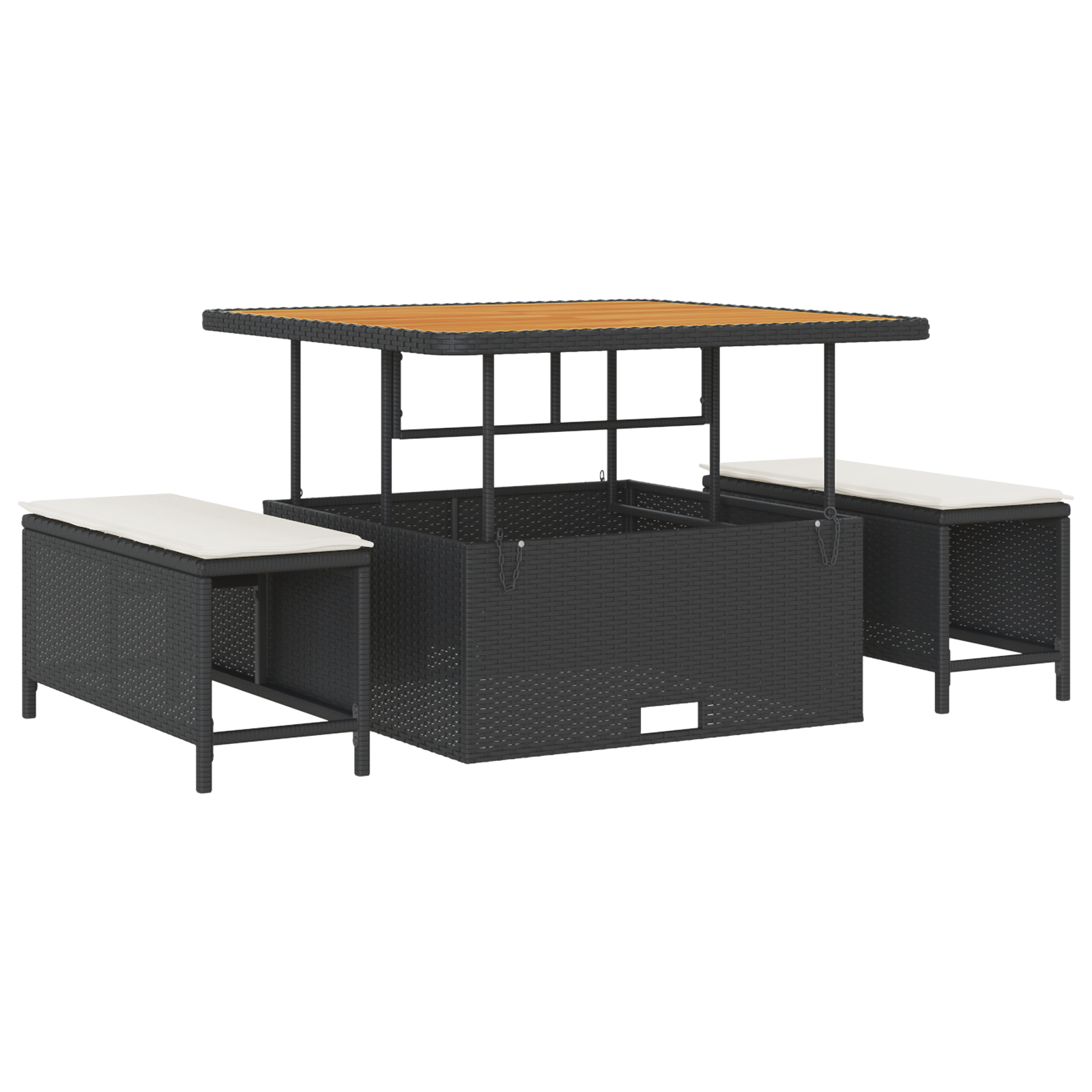 Set mobilier gradina, 3 piese, perne negre, poliratan & acacia — imaginea 2