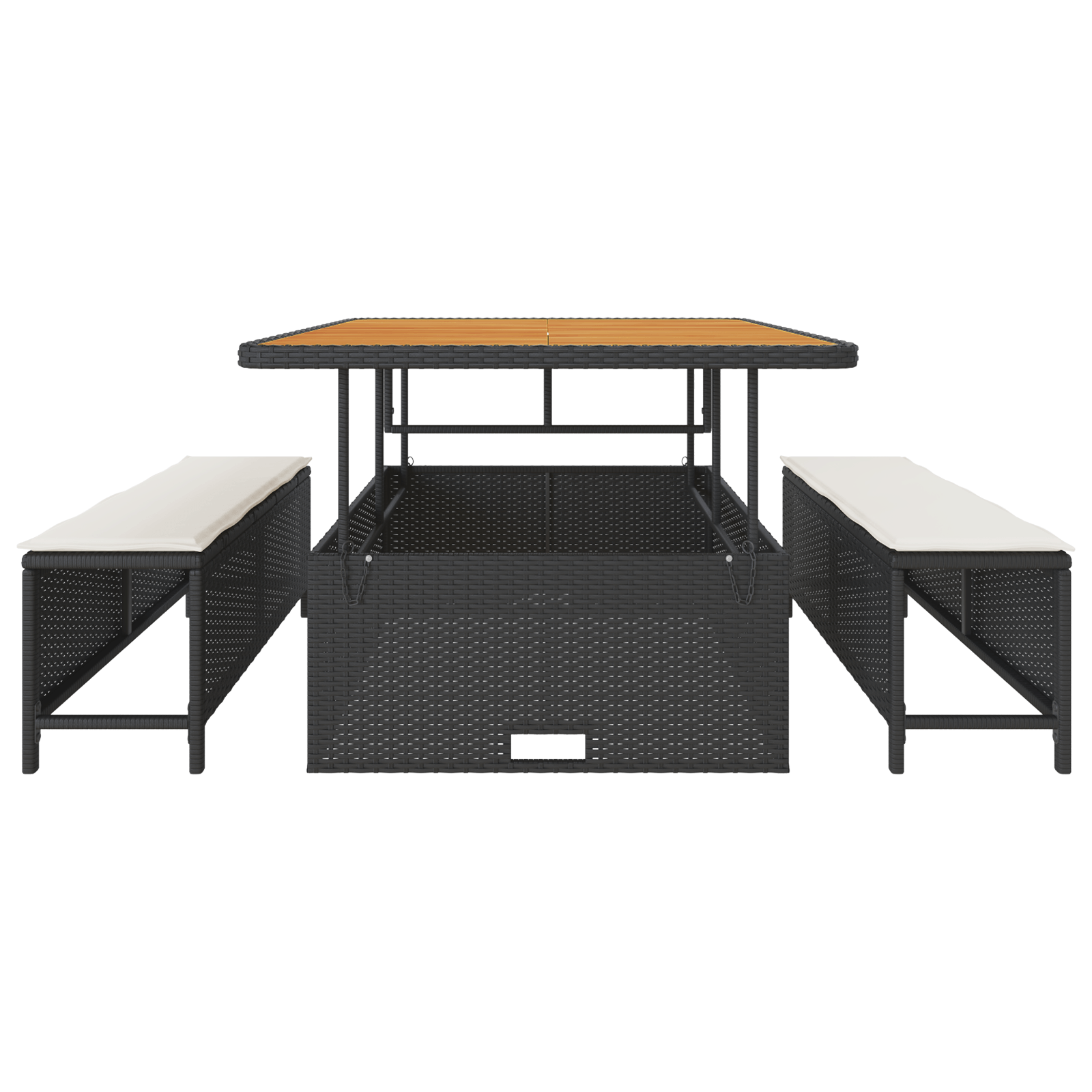 Set mobilier gradina, 3 piese, perne negre, poliratan & acacia — imaginea 7