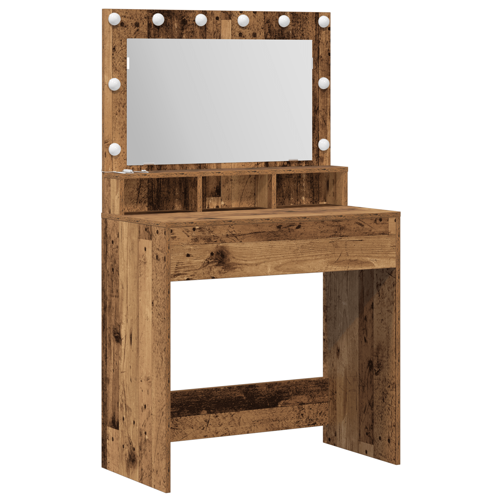 Masa de toaleta cu lumini LED, stejar vintage, 79x41x135 cm — imaginea 2