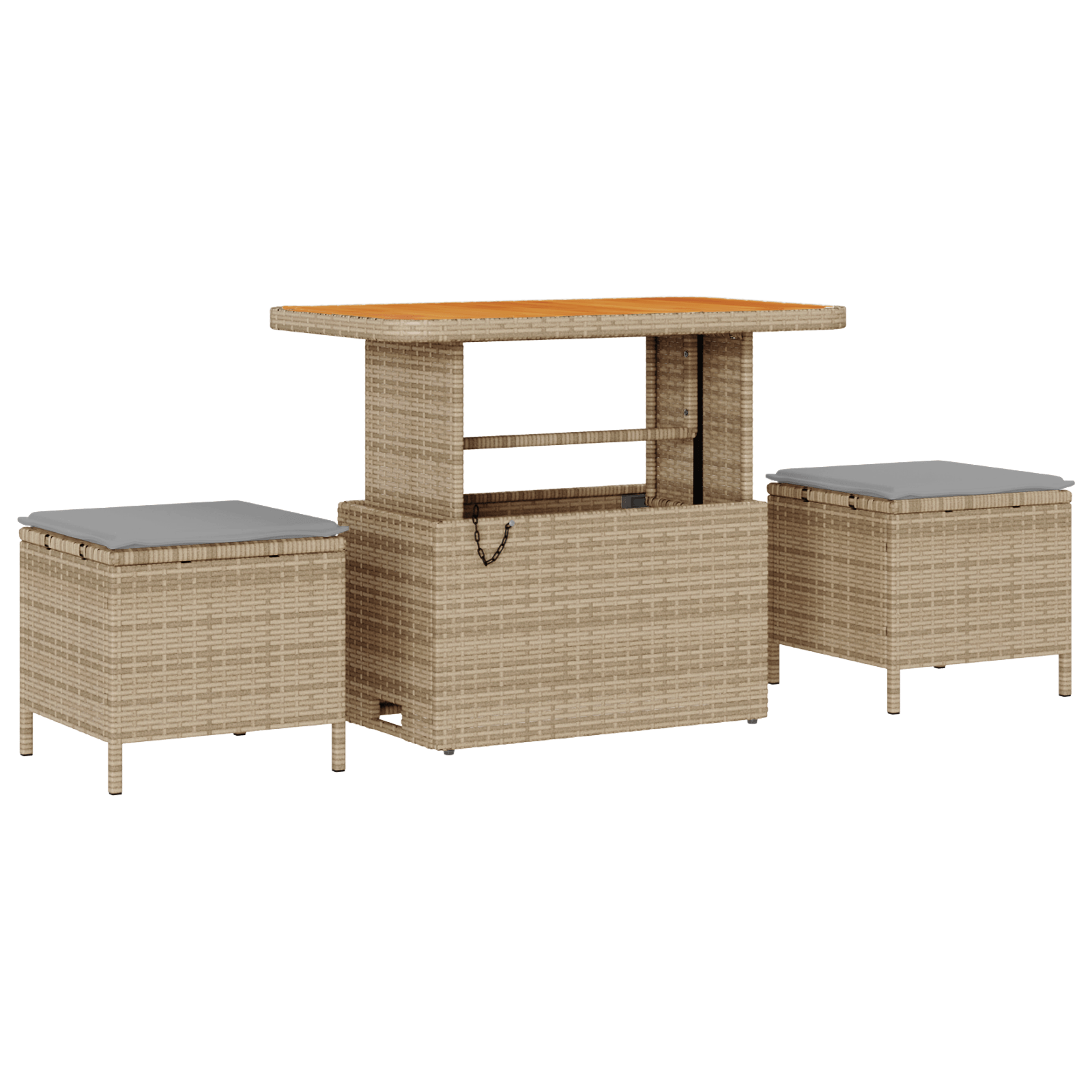 Set mobilier gradina, 3 piese, perne bej, poliratan & acacia — imaginea 2