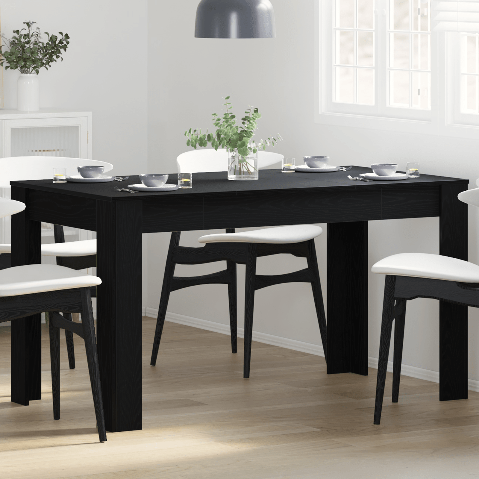 Masa de dining Neagra cu aspect de Stejar 140x74,5x76 cm din Lemn Compus