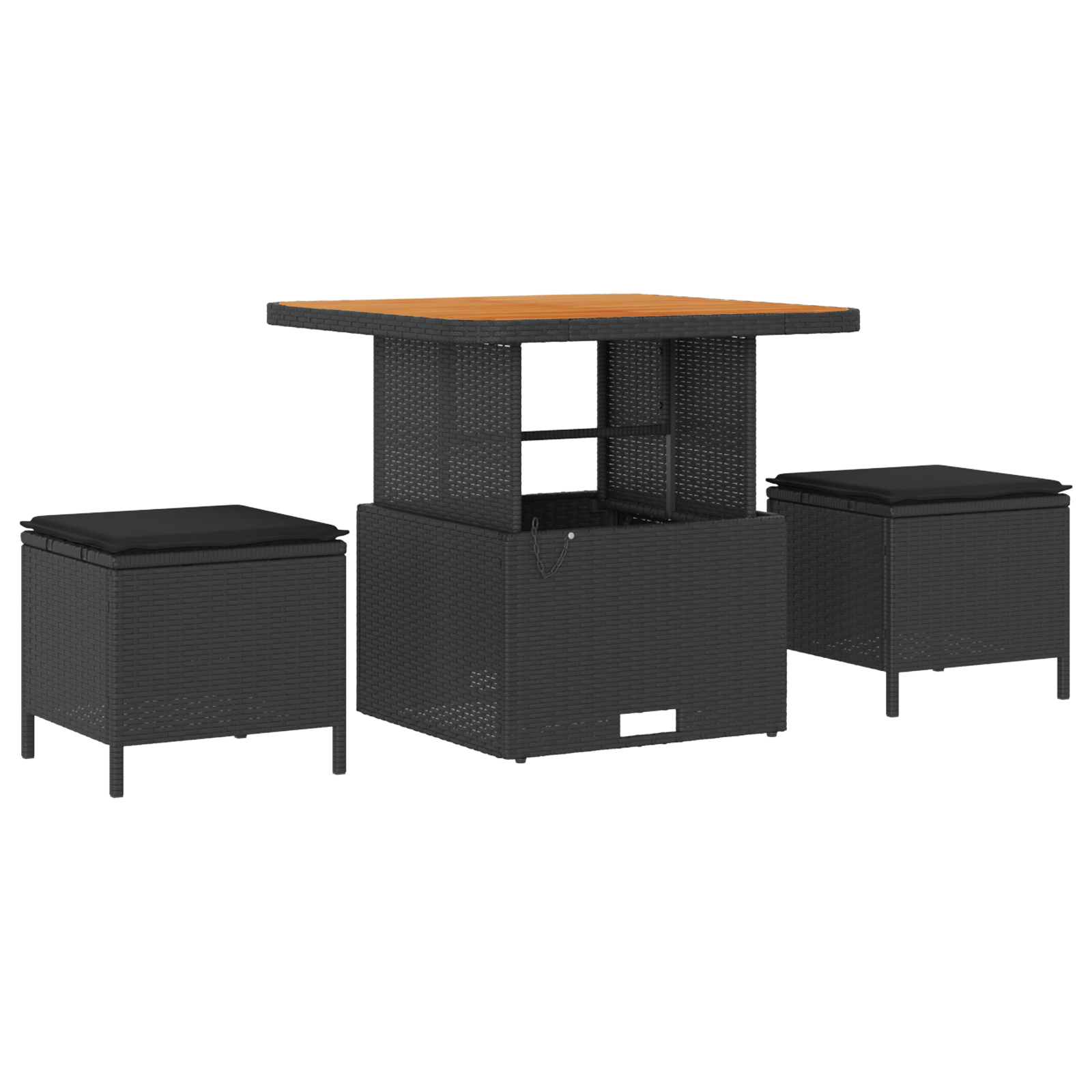 Set mobilier gradina, 3 piese, perne negre, poliratan & acacia — imaginea 2