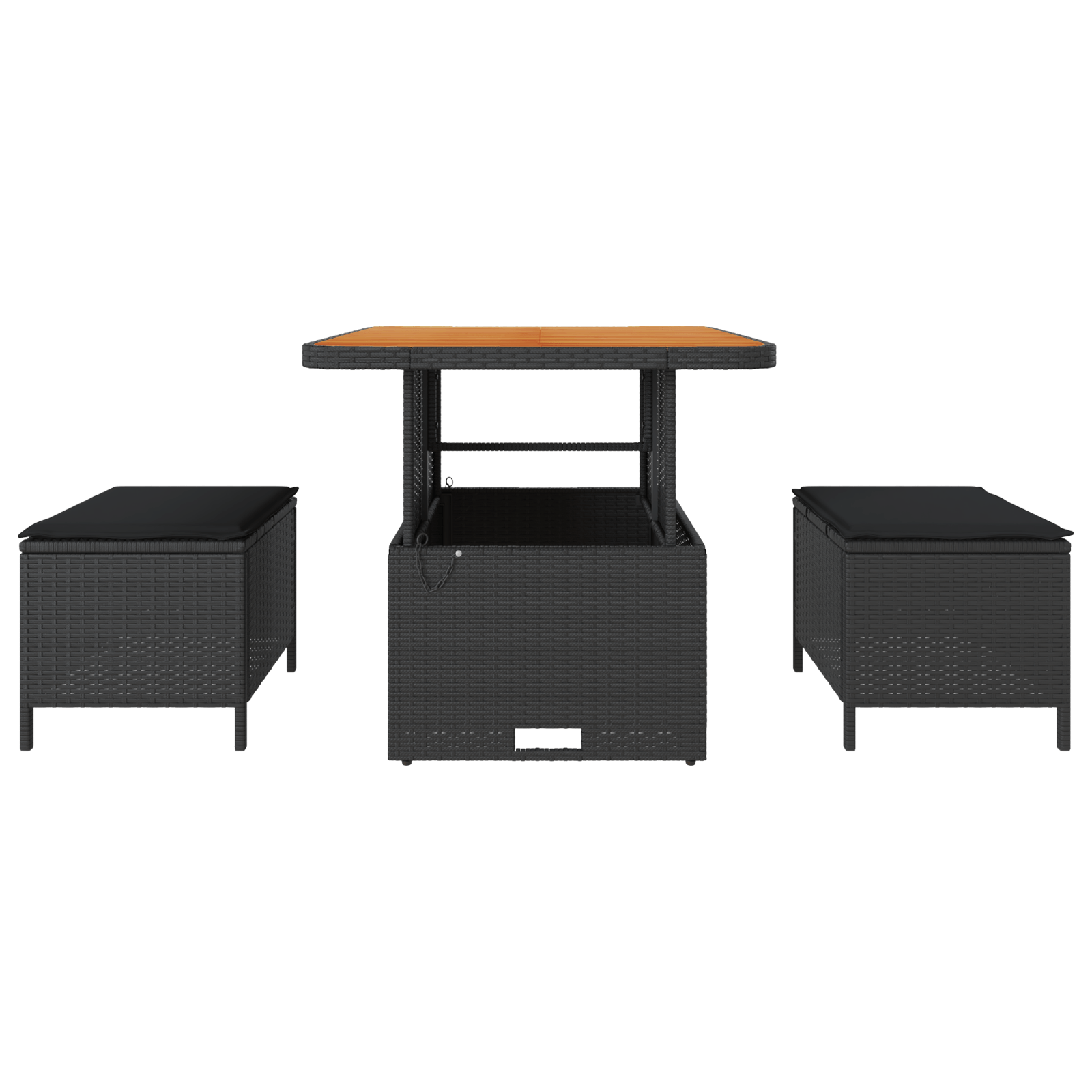 Set mobilier gradina, 3 piese, perne negre, poliratan & acacia — imaginea 7
