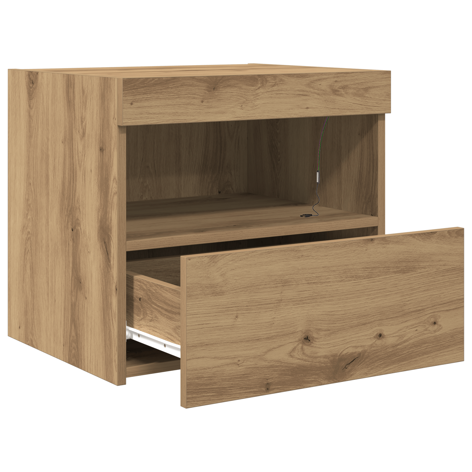 Noptiera cu lumini LED, stejar artizanal, 50x40x45 cm — imaginea 5