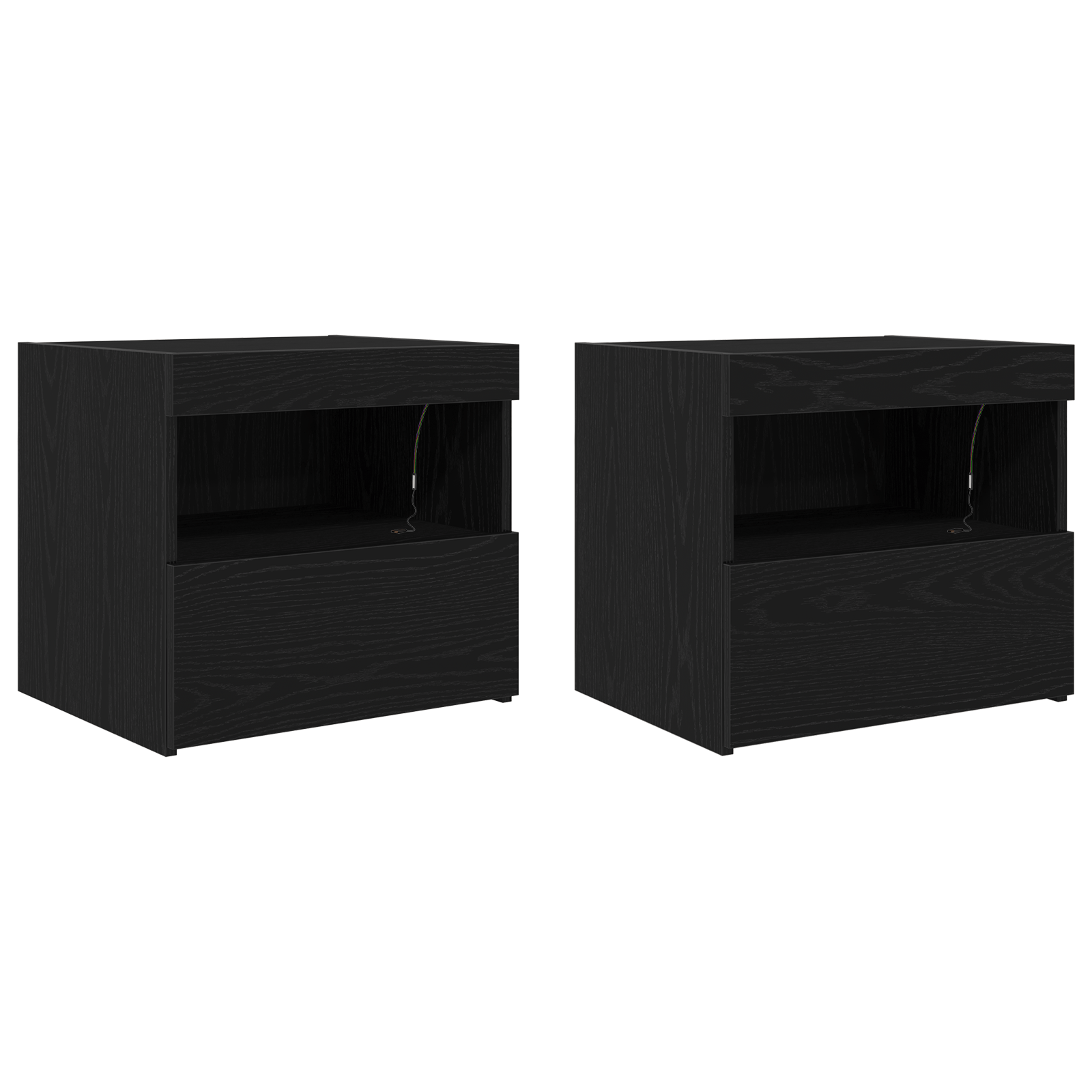 Noptiera cu lumini LED, 2 buc., stejar negru, 50x40x45 cm — imaginea 2