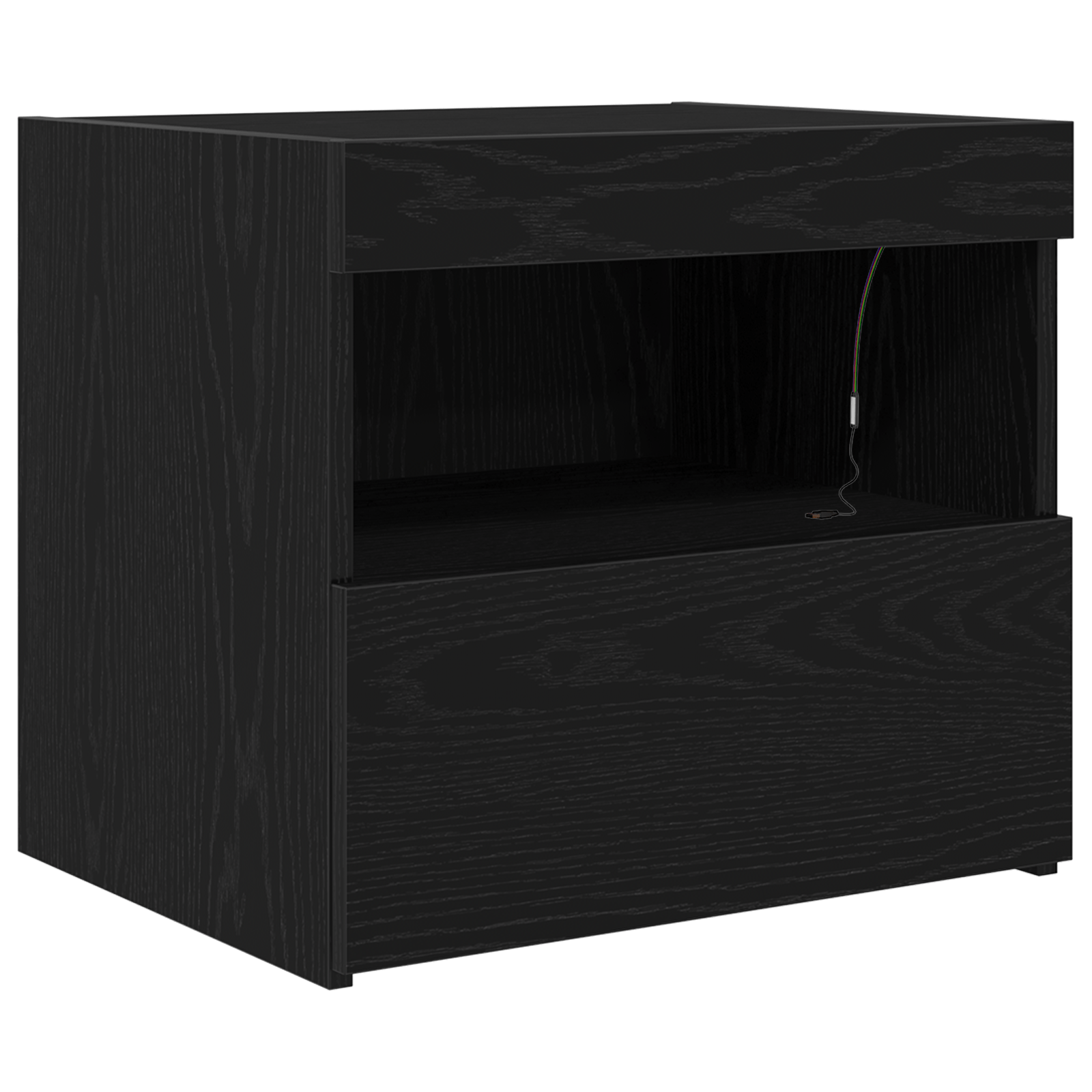 Noptiera cu lumini LED, 2 buc., stejar negru, 50x40x45 cm — imaginea 6