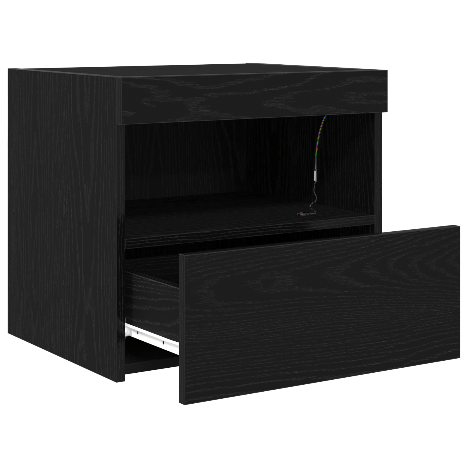 Noptiera cu lumini LED, 2 buc., stejar negru, 50x40x45 cm — imaginea 7