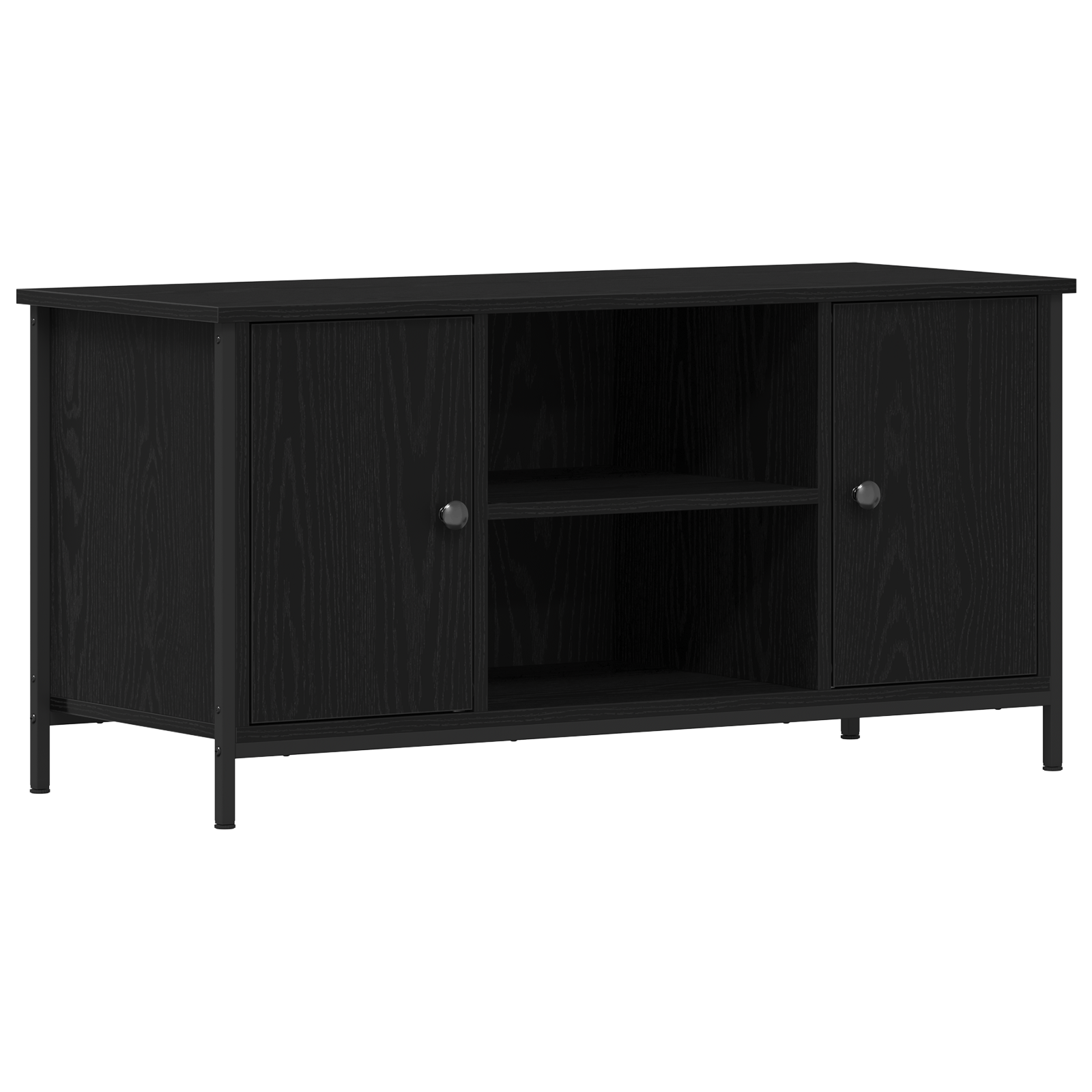 Dulap TV, stejar negru, 100x40x50 cm, lemn prelucrat si otel — imaginea 2