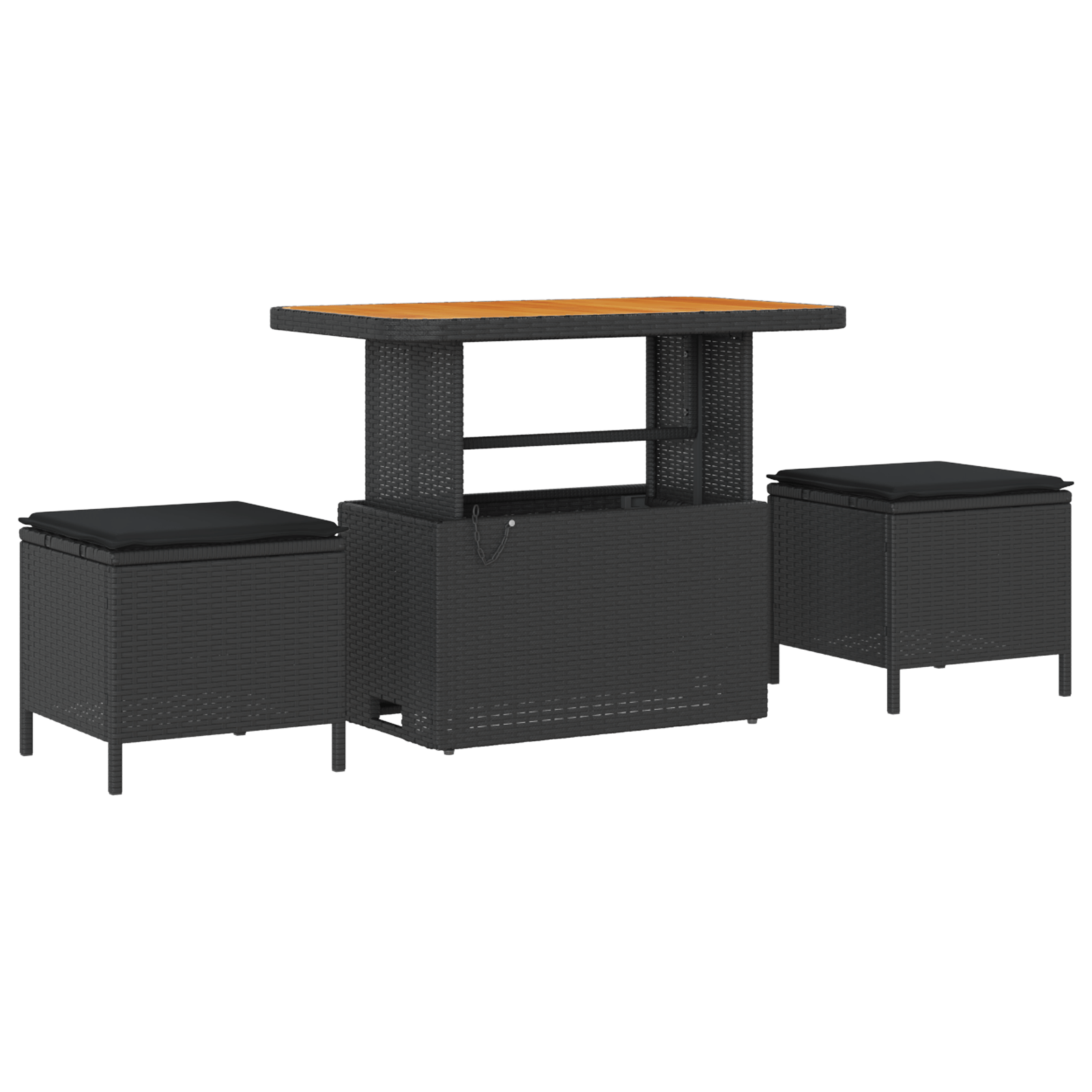 Set mobilier gradina, 3 piese, perne negre, poliratan & acacia — imaginea 2