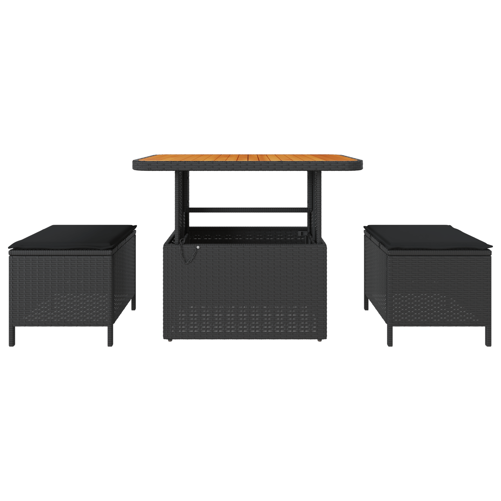 Set mobilier gradina, 3 piese, perne negre, poliratan & acacia — imaginea 7