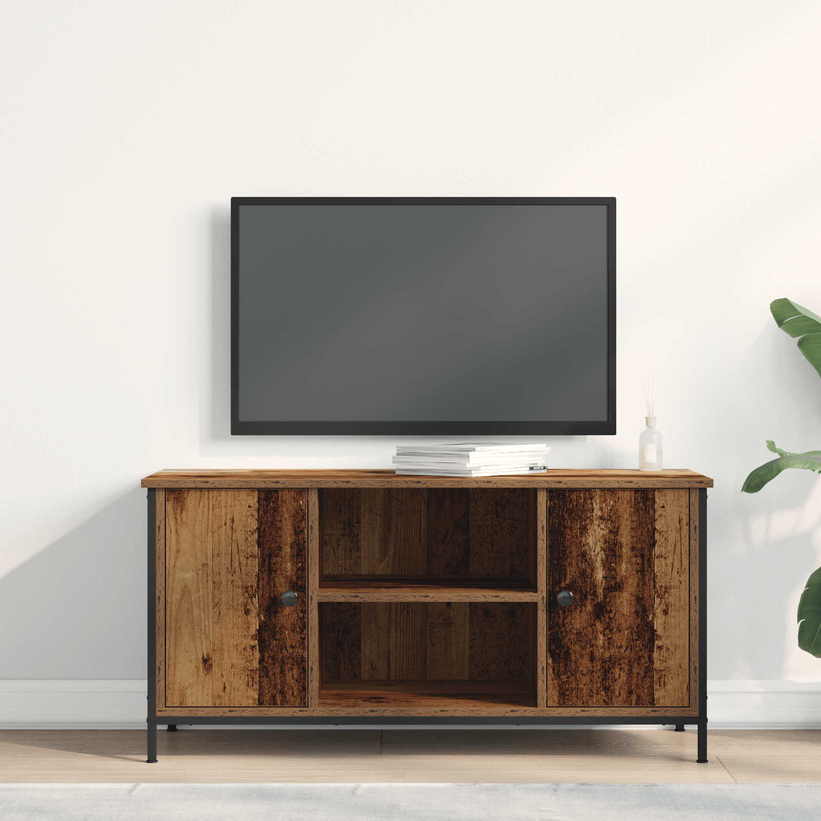 Dulap TV, lemn vechi, 100x40x50 cm, lemn prelucrat si otel — imaginea 4