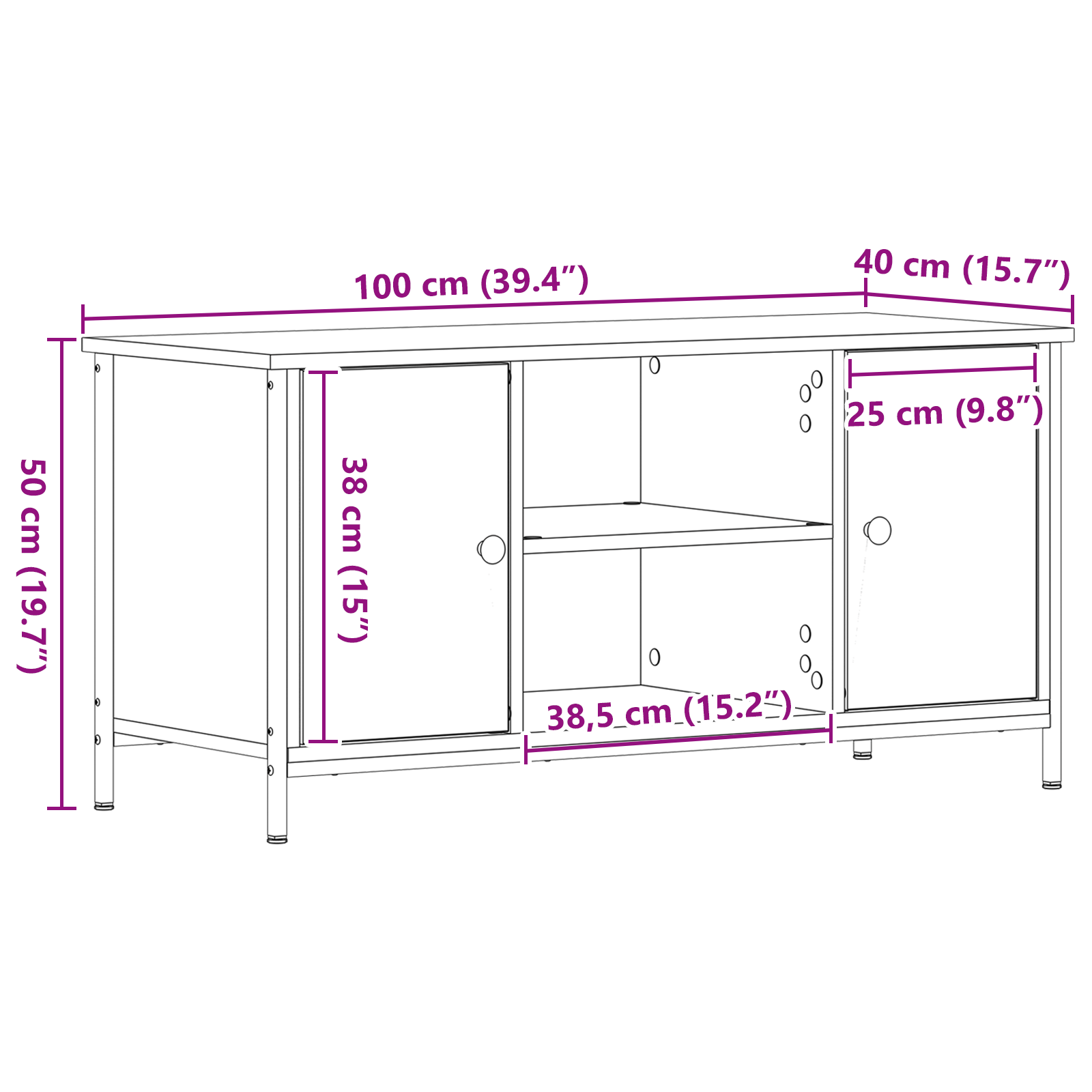 Dulap TV, lemn vechi, 100x40x50 cm, lemn prelucrat si otel — imaginea 10