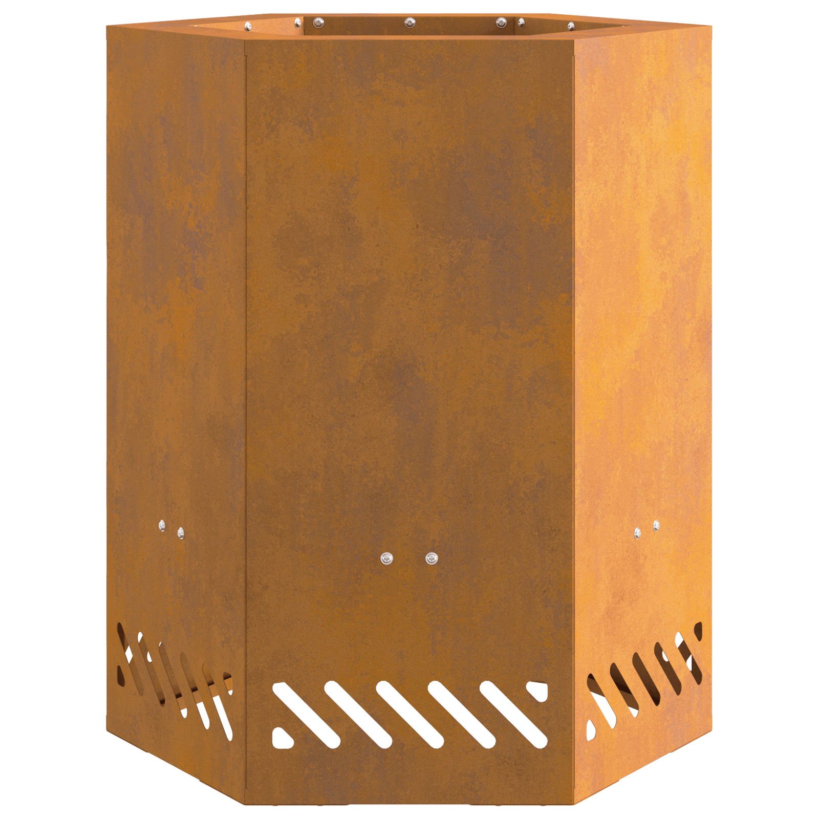 Vatra de foc fara fum, hexagonal, 38x38x51 cm, otel corten — imaginea 4