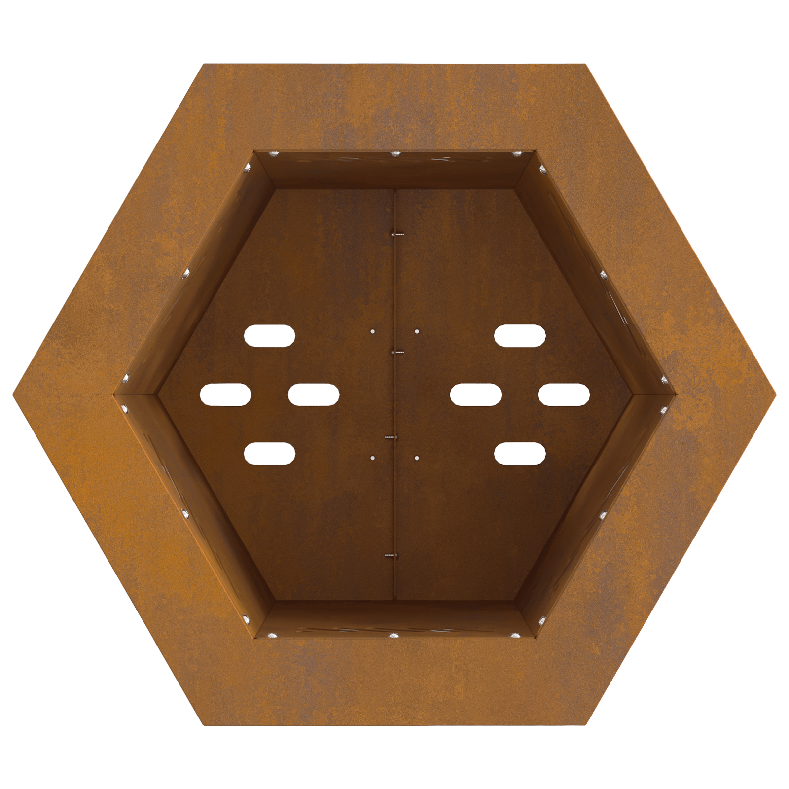Vatra de foc fara fum, hexagonal, 38x38x51 cm, otel corten — imaginea 5