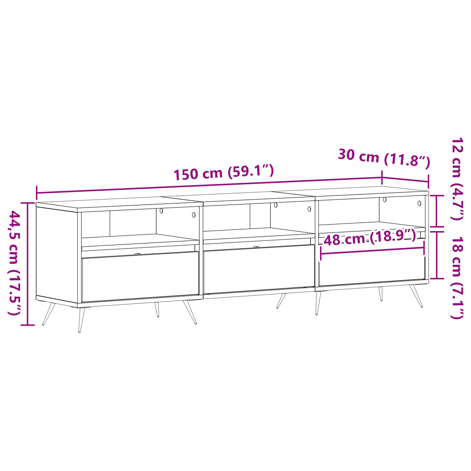 Cabinet TV Negru 150x30x44,5 cm Lemn prelucrat — imaginea 10