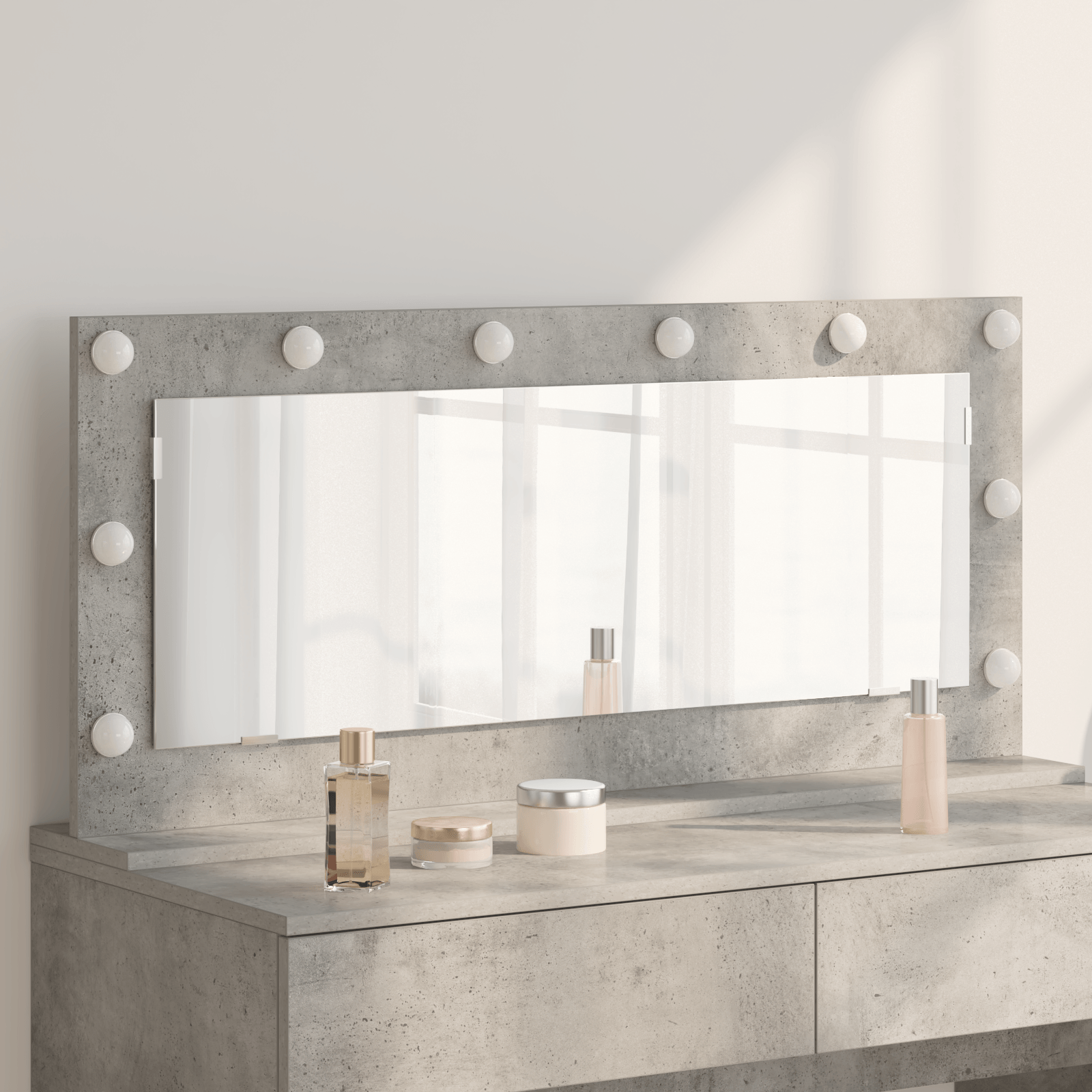 Oglinda de toaleta cu lumini LED Gri Ciment 100x45x18 cm