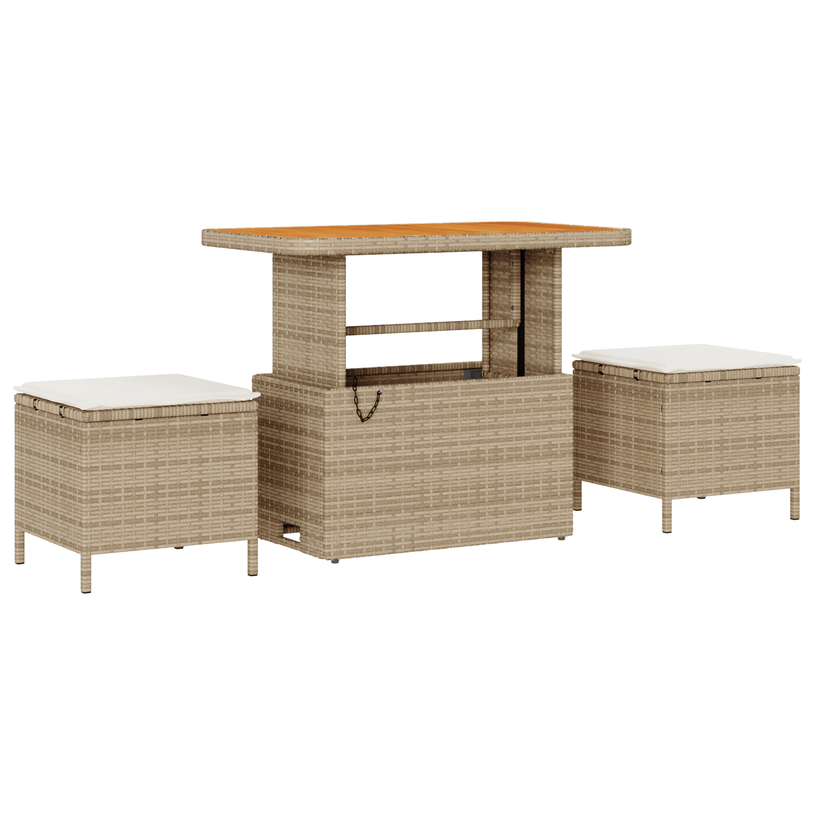 Set mobilier gradina, 3 piese, perne bej, poliratan & acacia — imaginea 2