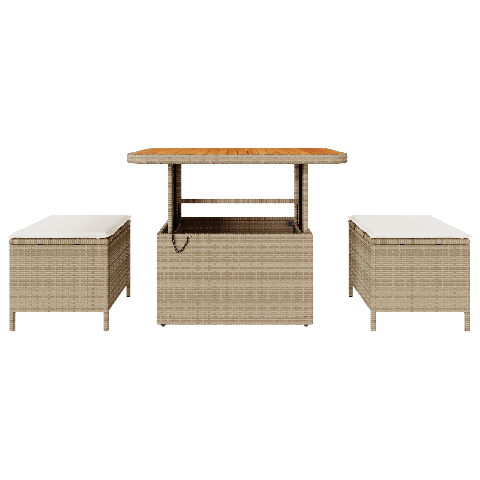 Set mobilier gradina, 3 piese, perne bej, poliratan & acacia — imaginea 7