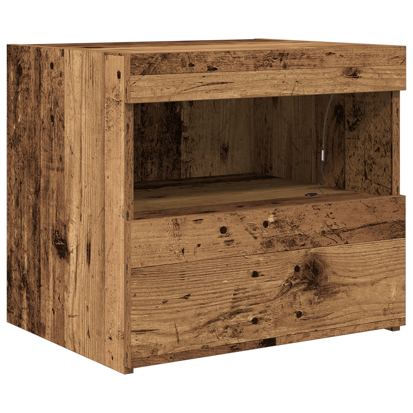 Noptiera cu lumini LED, lemn vechi, 50x40x45 cm — imaginea 2