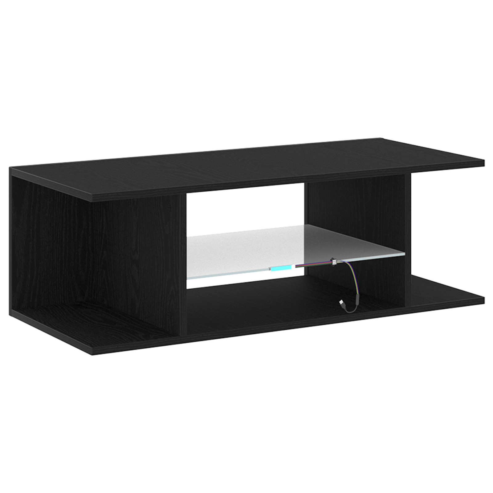 Cabina TV cu lumini LED, Stejar Negru, 90x39x30 cm, Lemn prelucrat — imaginea 5