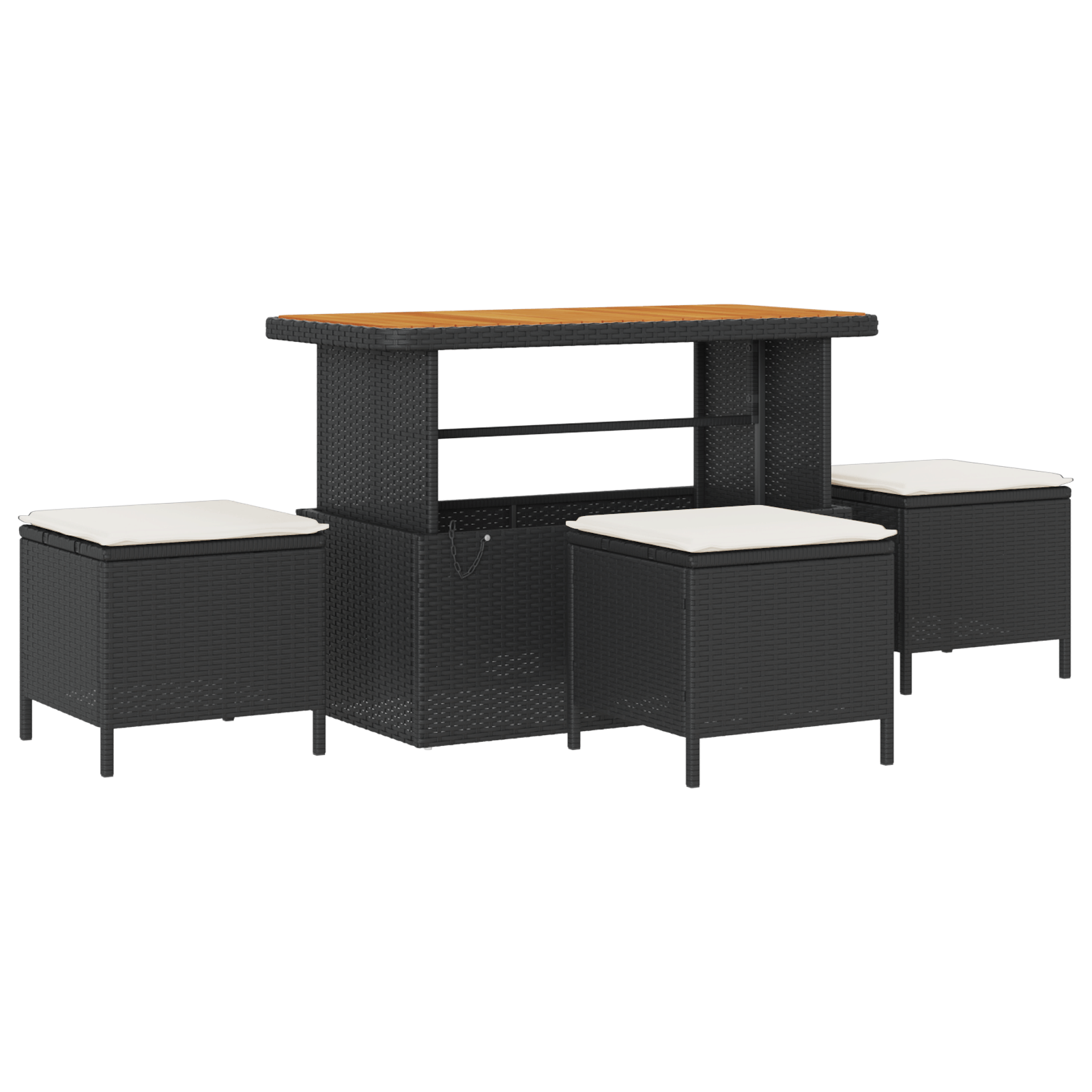 Set mobilier gradina, 4 piese, perne negre, poliratan & acacia — imaginea 2