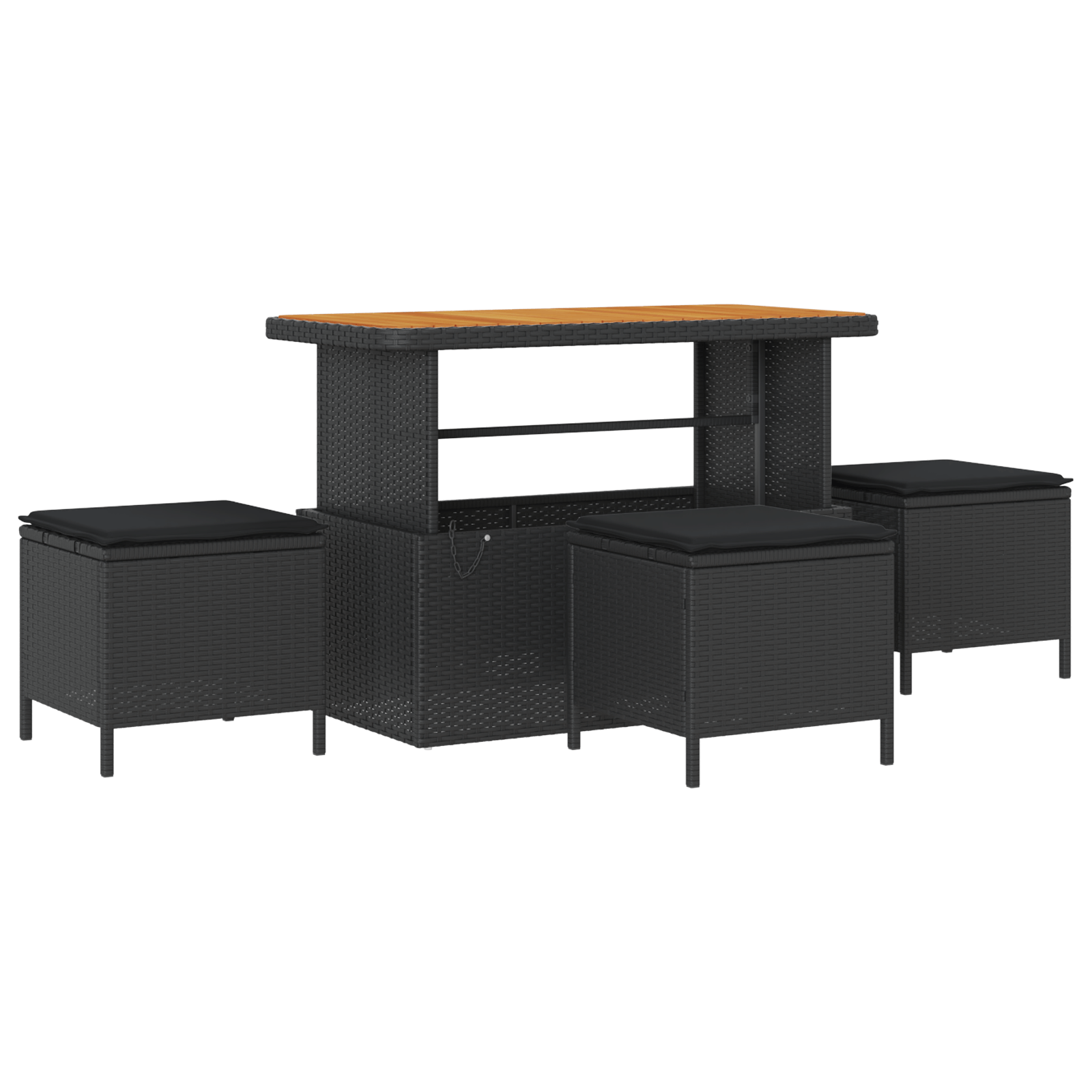Set mobilier gradina, 4 piese, perne negre, poliratan & acacia — imaginea 2