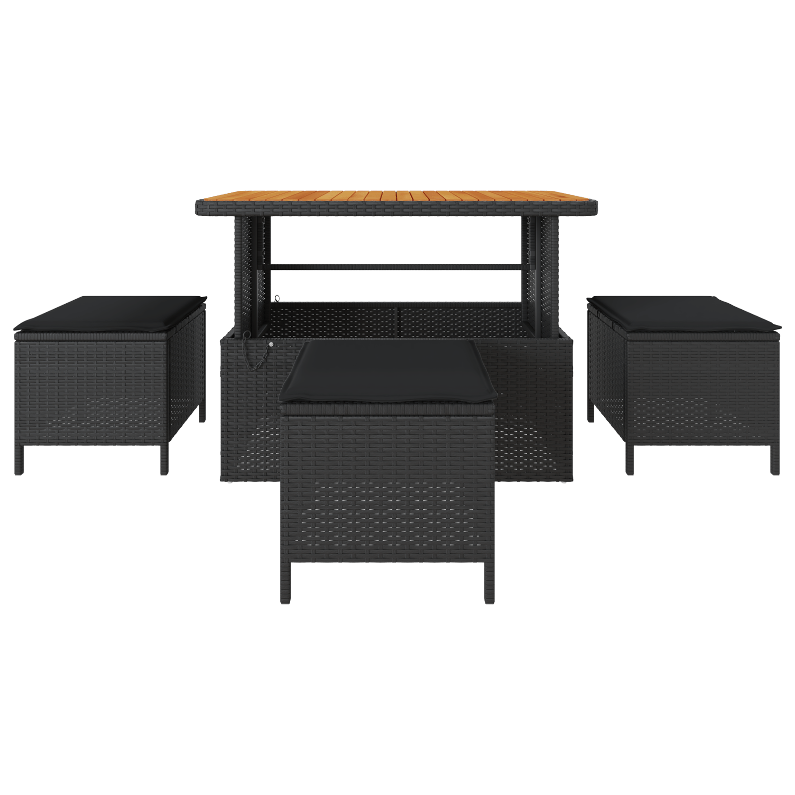 Set mobilier gradina, 4 piese, perne negre, poliratan & acacia — imaginea 7