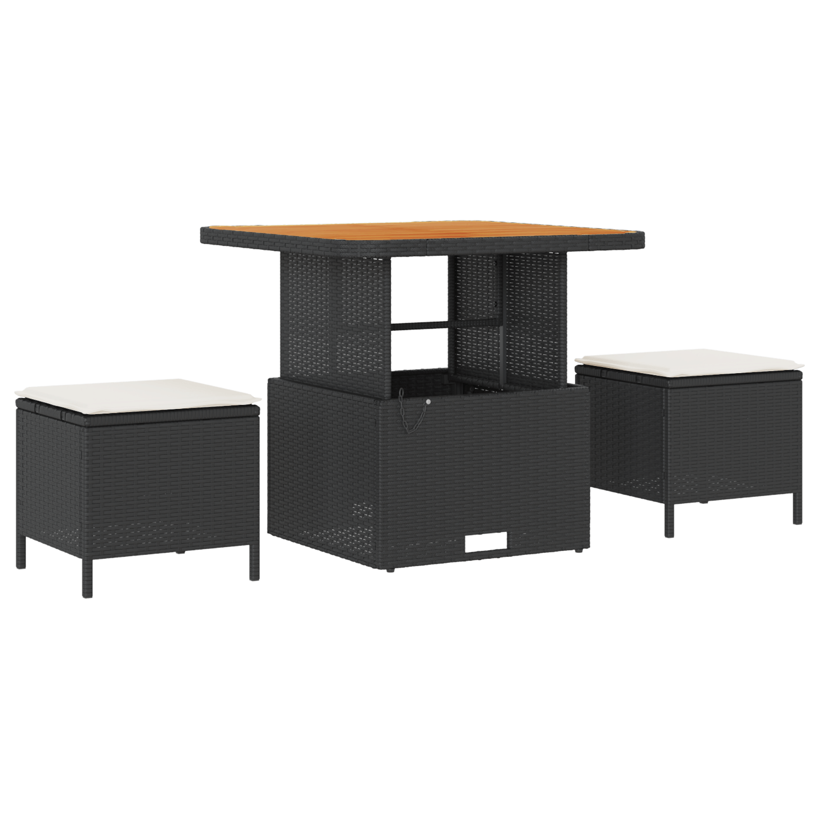Set mobilier gradina, 3 piese, perne negre, poliratan & acacia — imaginea 2