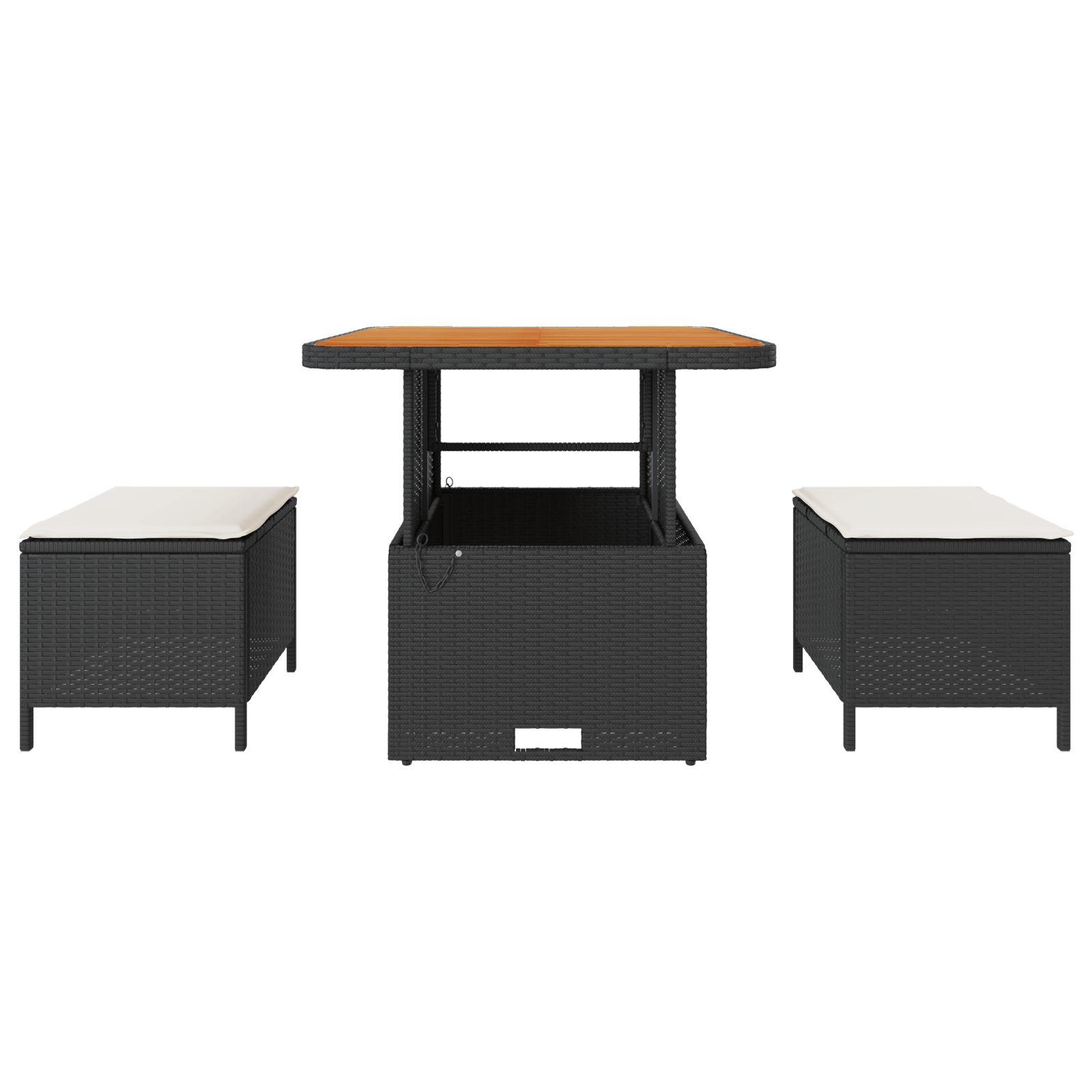 Set mobilier gradina, 3 piese, perne negre, poliratan & acacia — imaginea 7