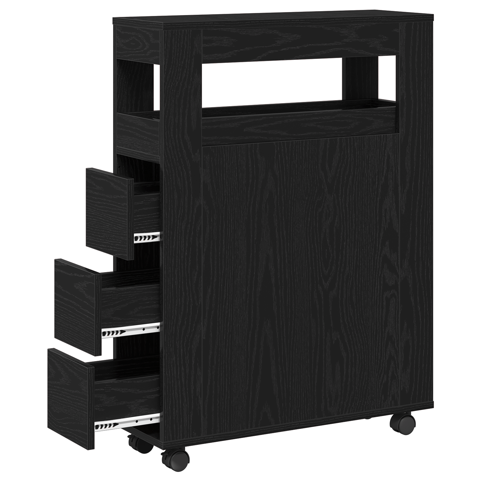 Cabinet de Baie Ingust cu Roti Stejar Negru Lemn Ingineresc — imaginea 7