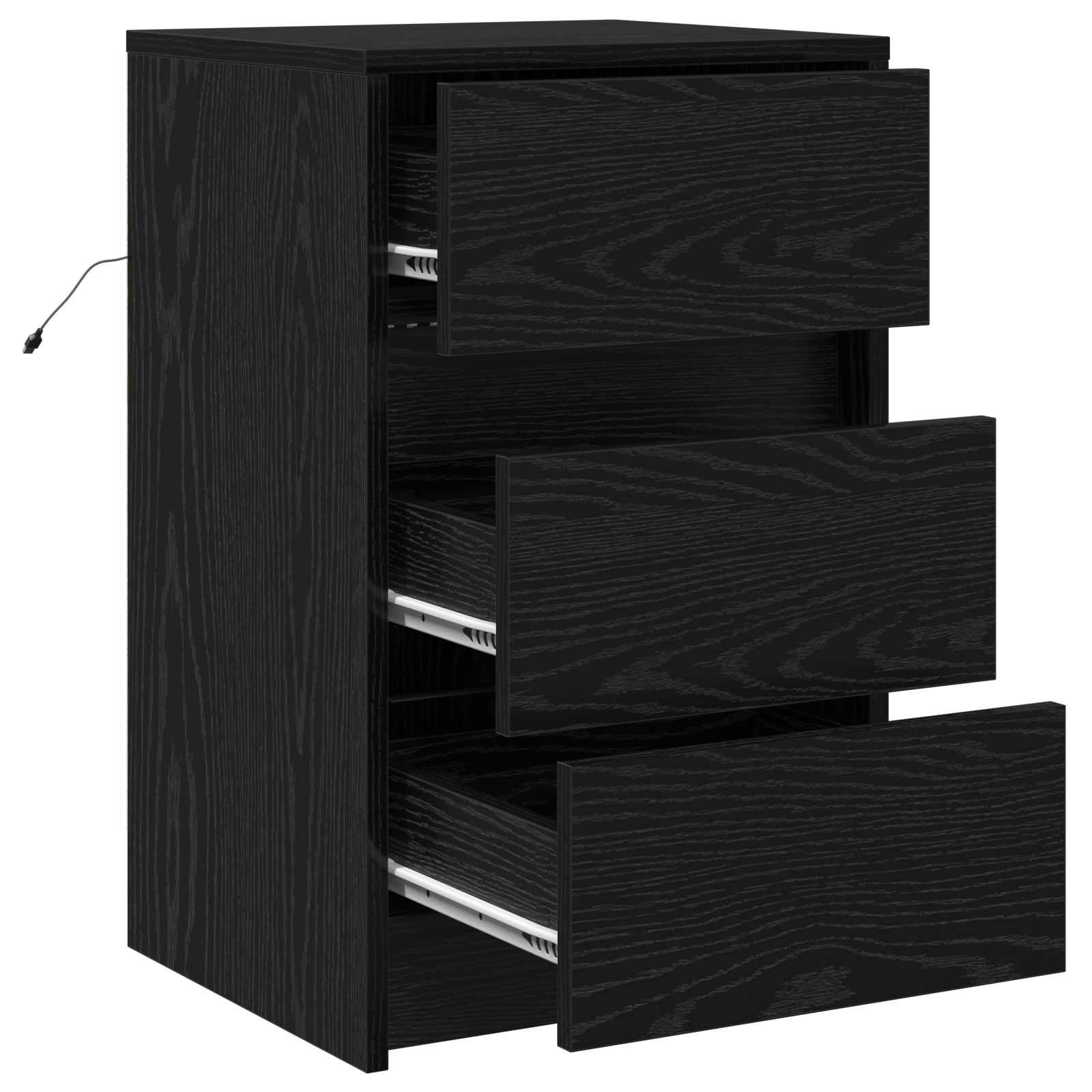 Casuta de noptiera cu lumini LED Stejar Negru Lemn prelucrat — imaginea 5