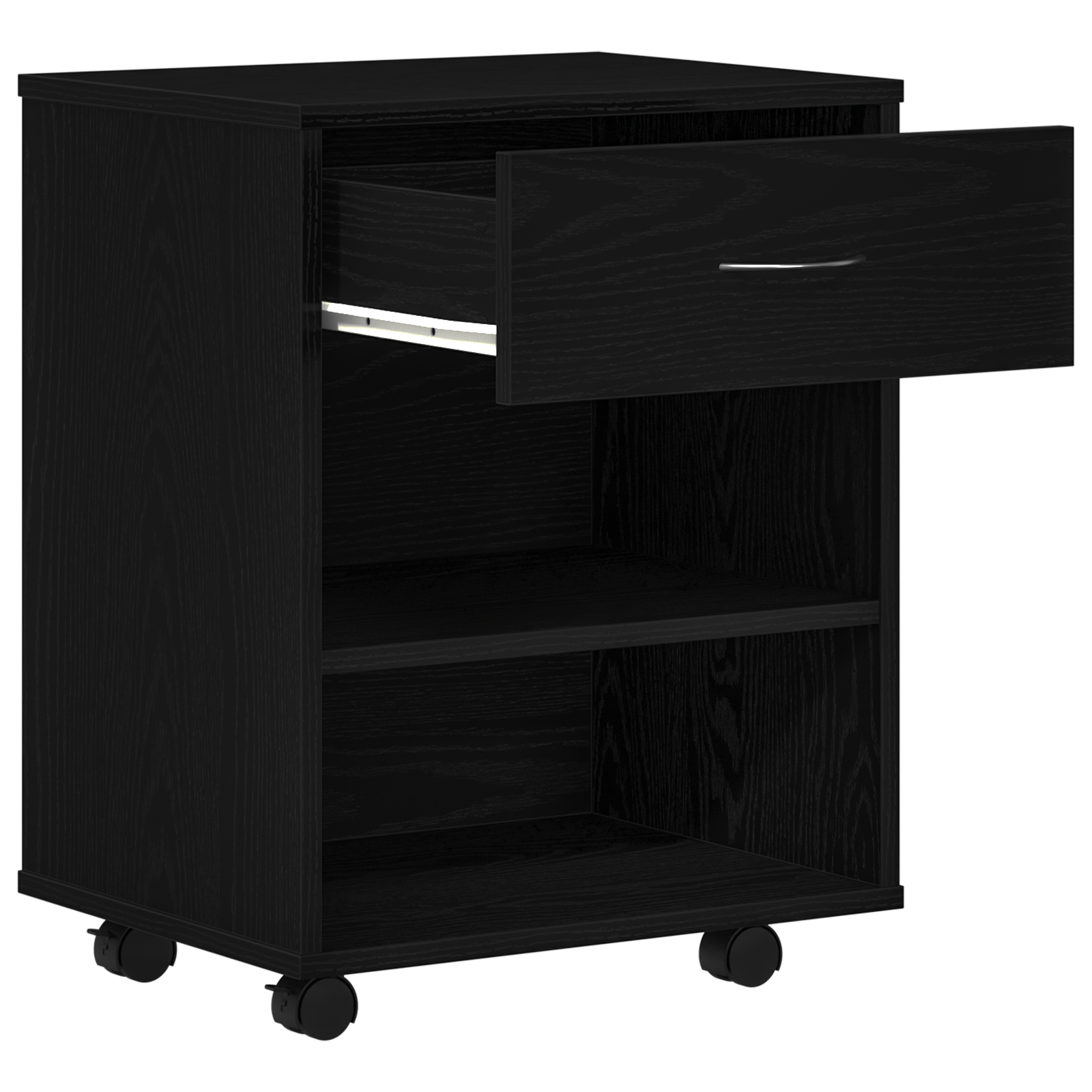 Cabitica rulabila Negru de stejar 46x36x59 cm din lemn prelucrat — imaginea 5