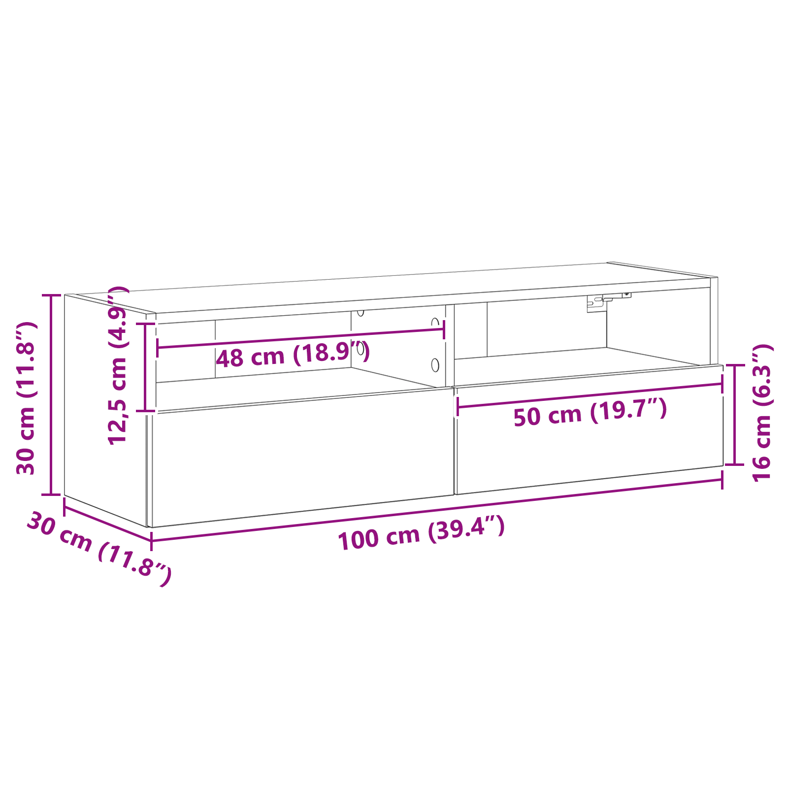 Dulap TV de perete, 2 buc., stejar negru, 100x30x30 cm, lemn — imaginea 12