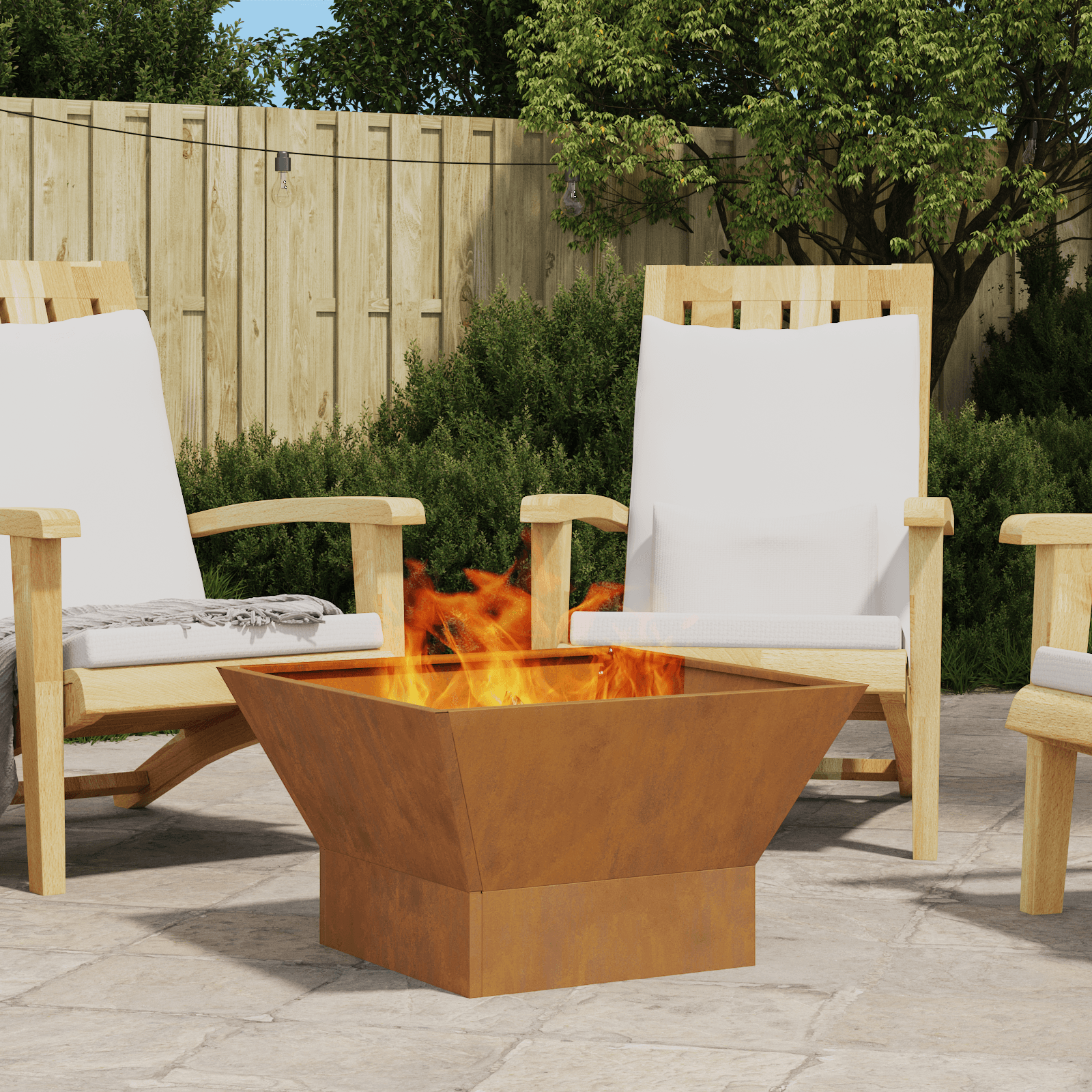 Vatra de foc, negru, patrata, 60x60x35 cm, otel corten