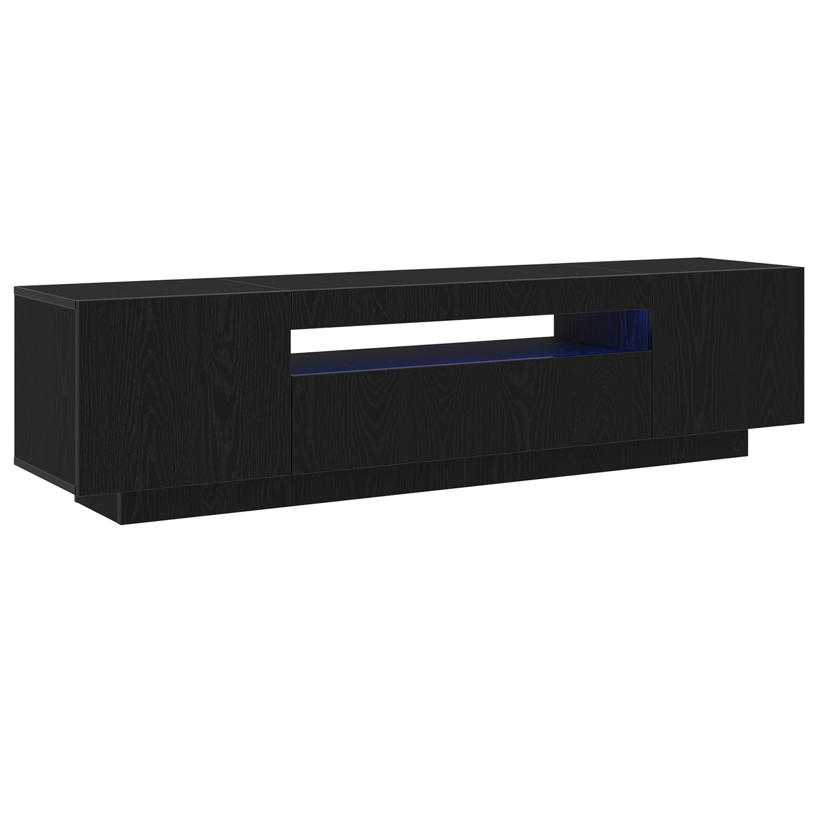 Dulap TV cu lumini LED Negru si Stejar 160x35x40 cm din Lemn — imaginea 5