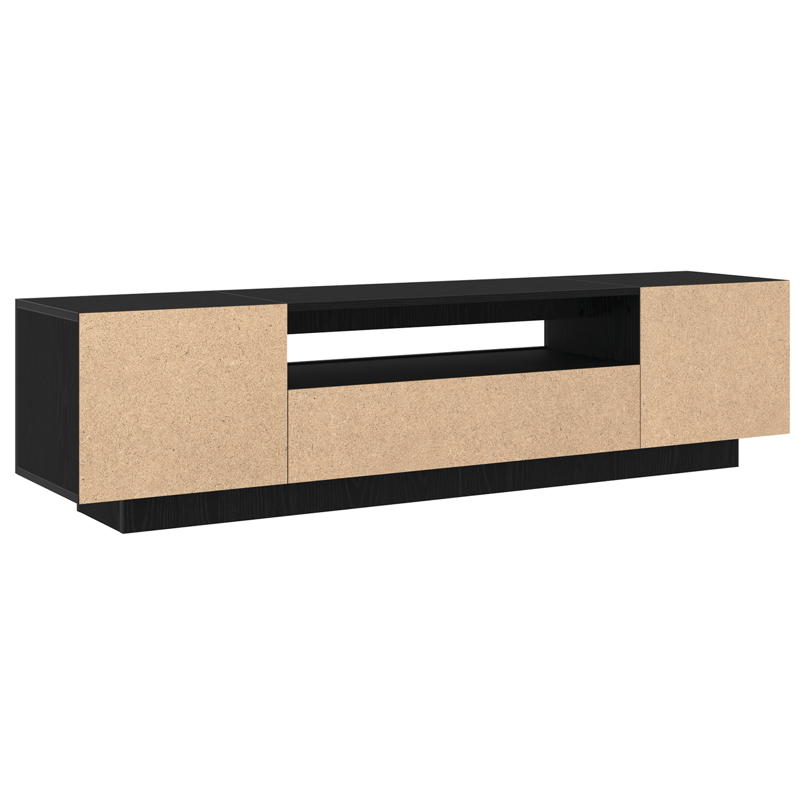 Dulap TV cu lumini LED Negru si Stejar 160x35x40 cm din Lemn — imaginea 6