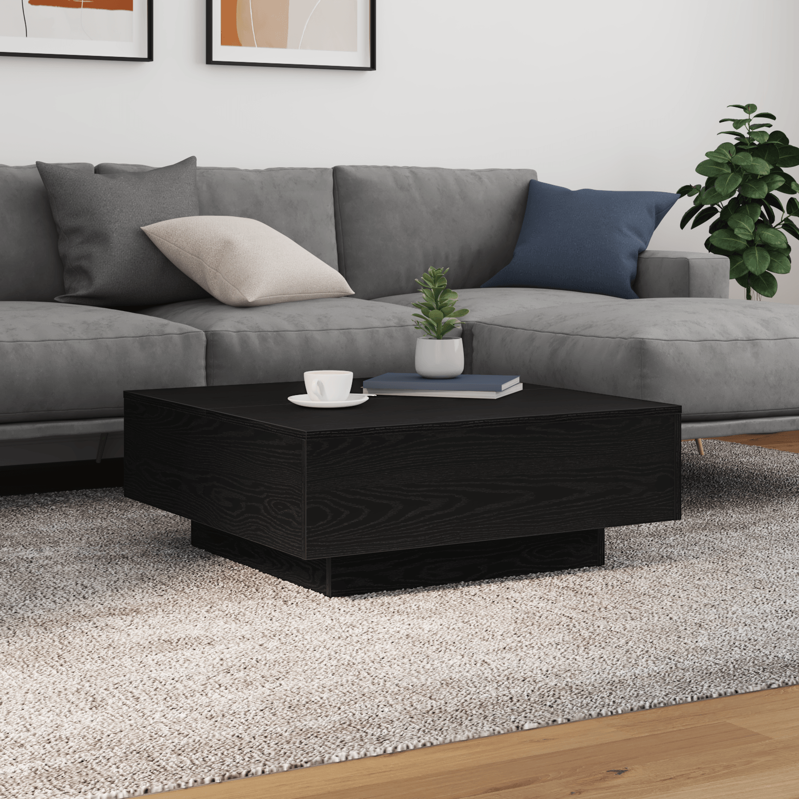 Masuta de cafea cu LED-uri, stejar negru, 80x80x31 cm