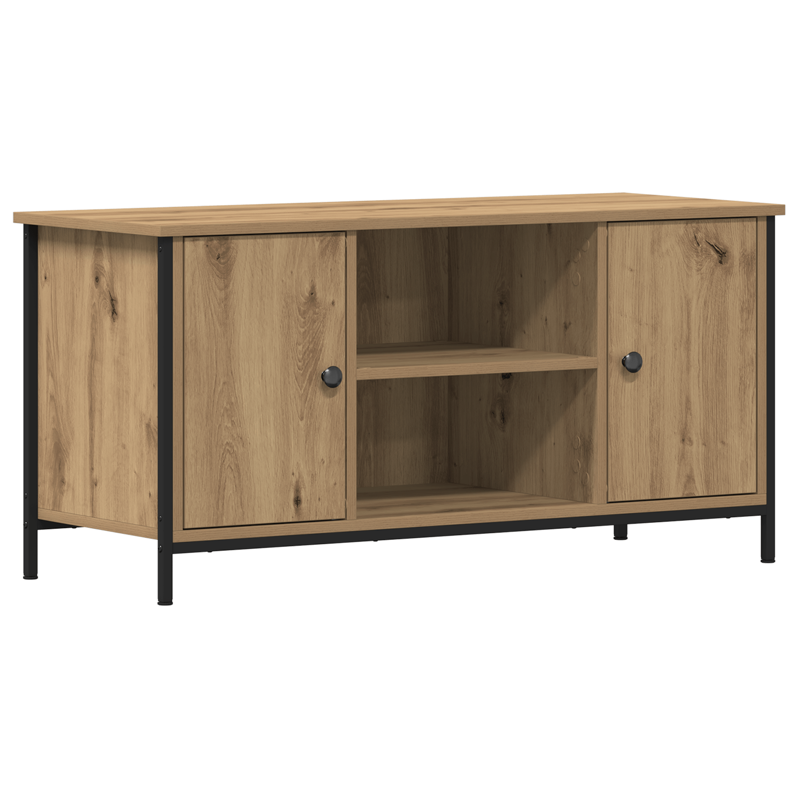 Dulap TV, stejar artizanal, 100x40x50 cm lemn prelucrat si otel — imaginea 2