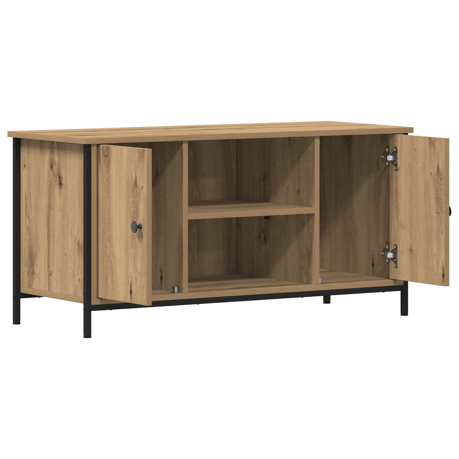Dulap TV, stejar artizanal, 100x40x50 cm lemn prelucrat si otel — imaginea 5