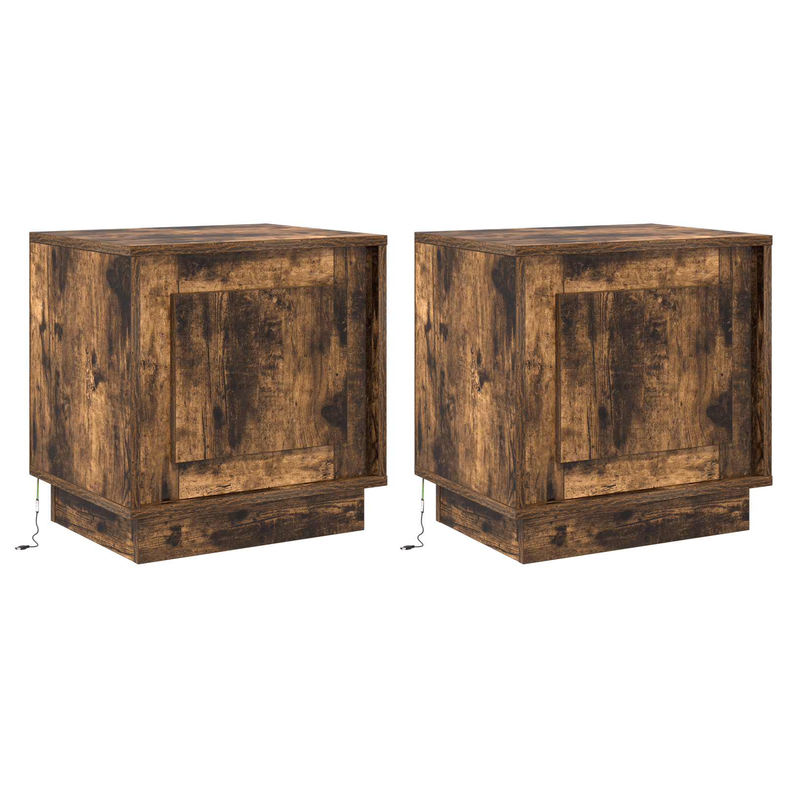 Noptiera cu lumini LED 2 buc Afumat Stejar 44x34,5x45 cm — imaginea 2