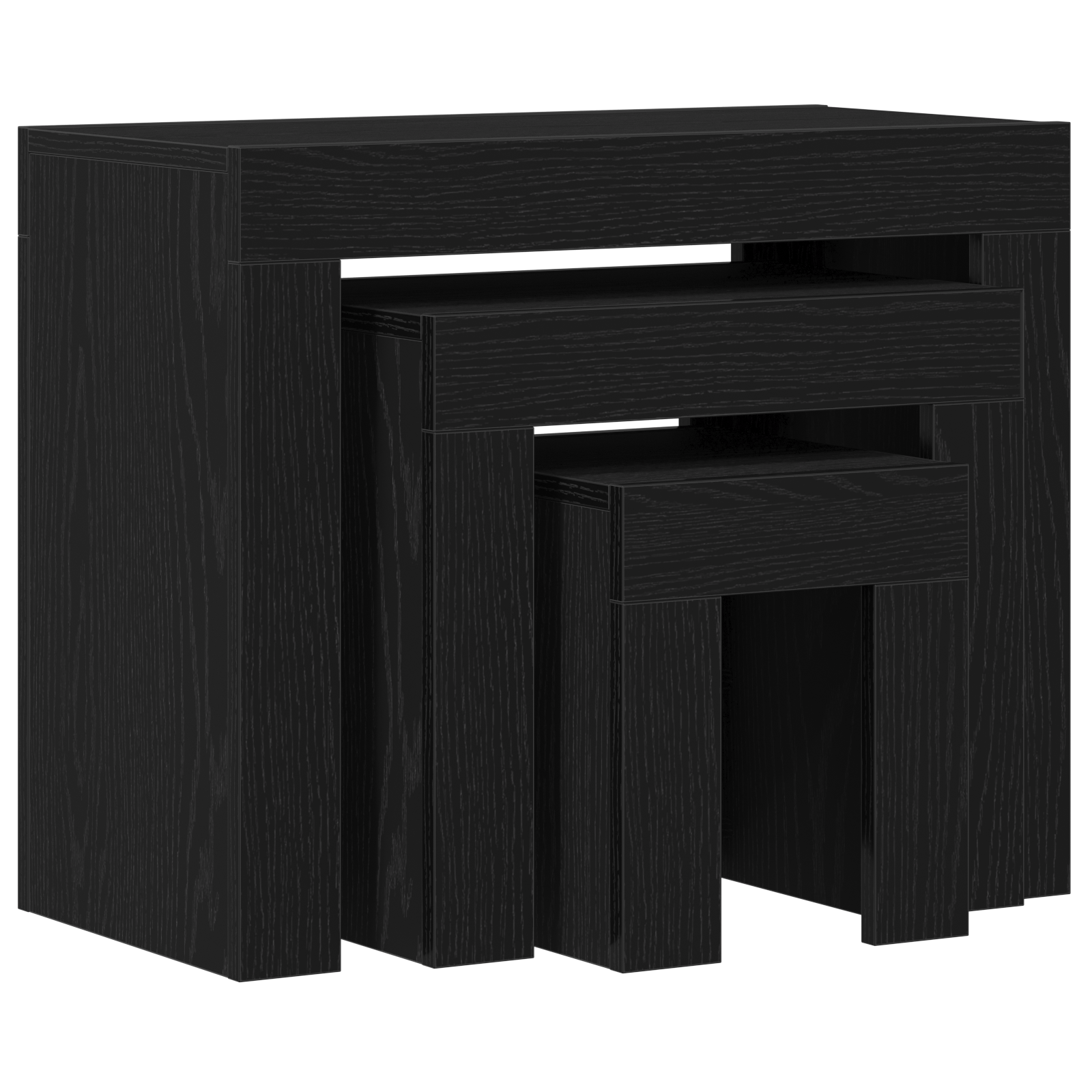 Set 3 masute de cafea stivuibile, stejar negru, lemn prelucrat — imaginea 5
