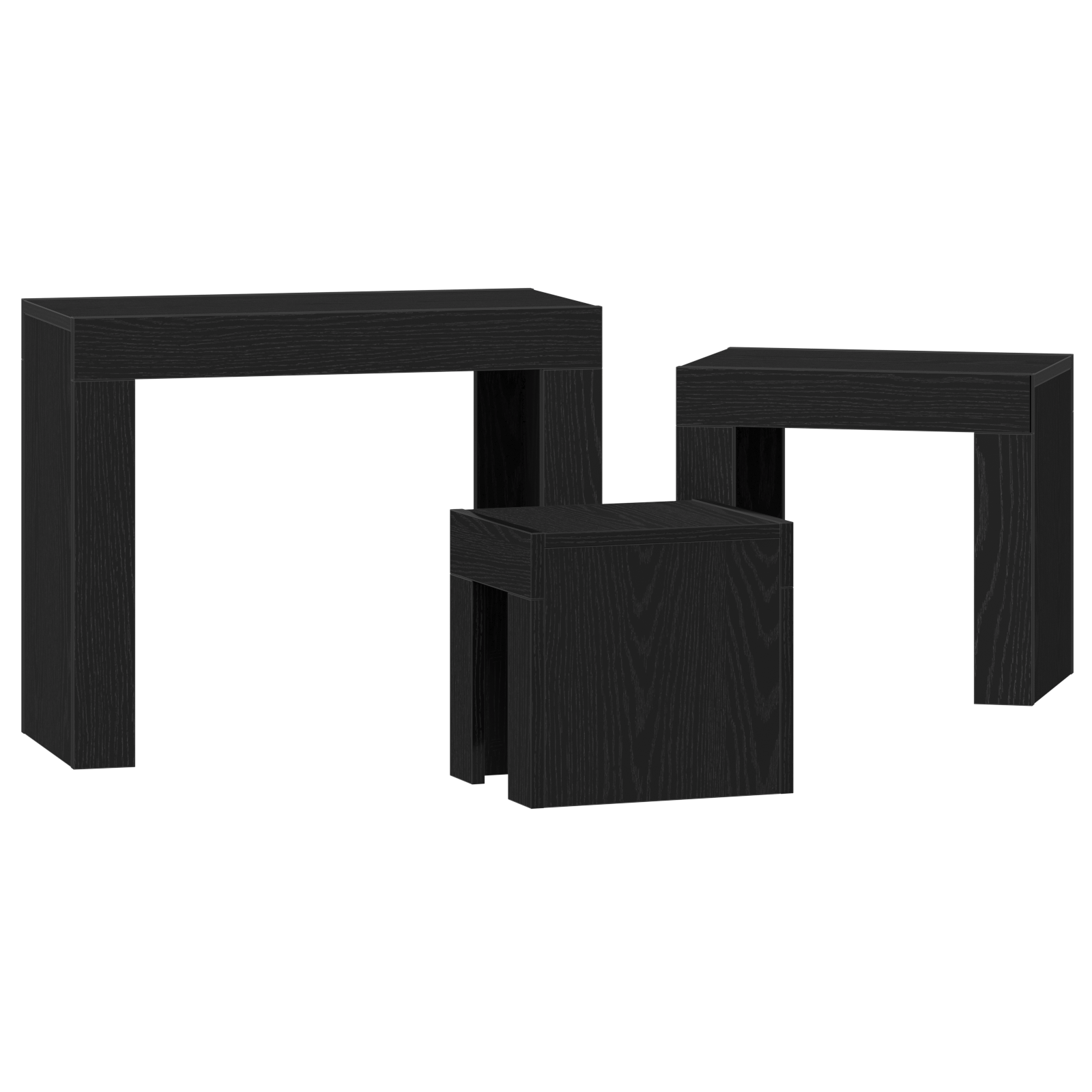 Set 3 masute de cafea stivuibile, stejar negru, lemn prelucrat — imaginea 8