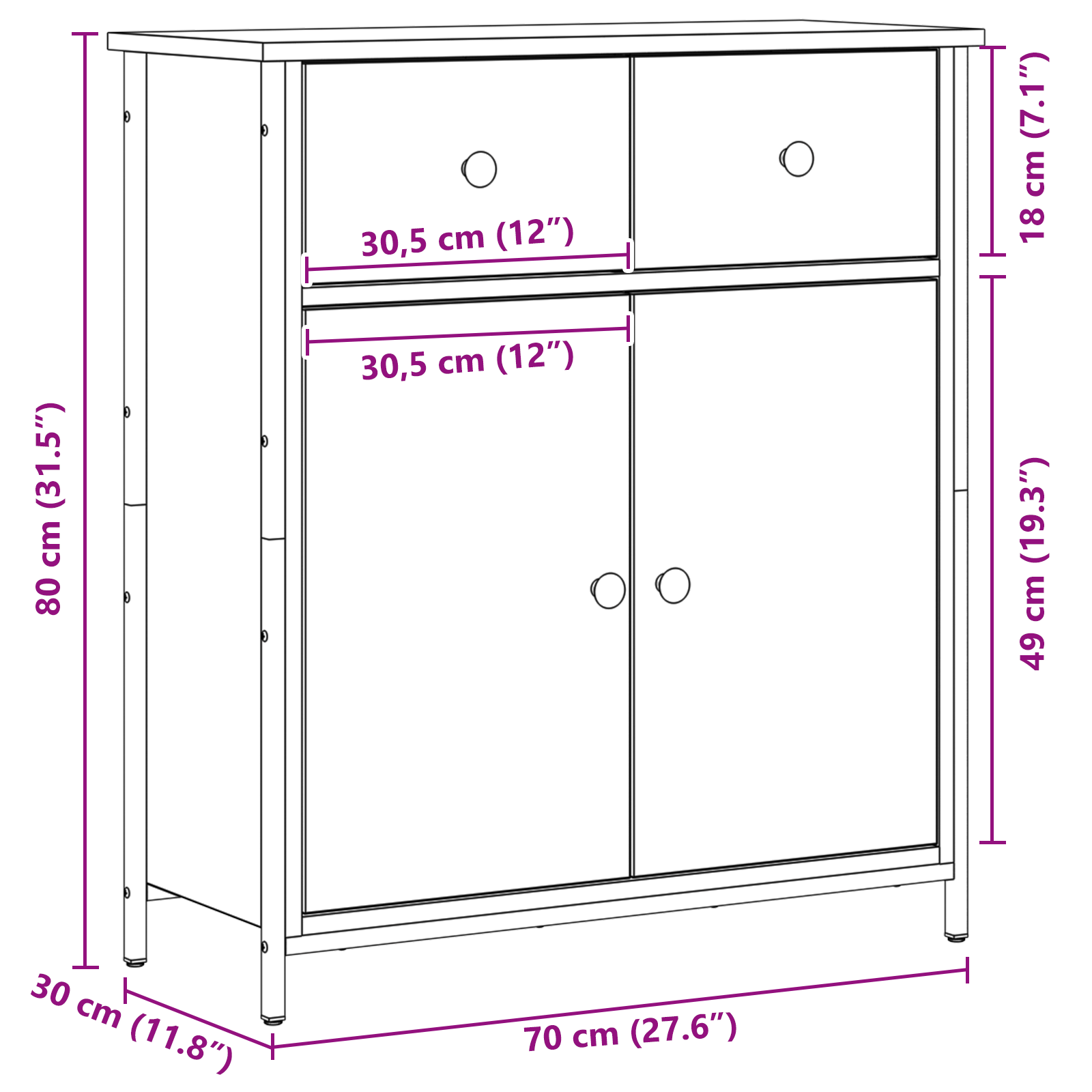 Dulap, stejar negru, 70x30x80 cm, lemn prelucrat si otel — imaginea 12