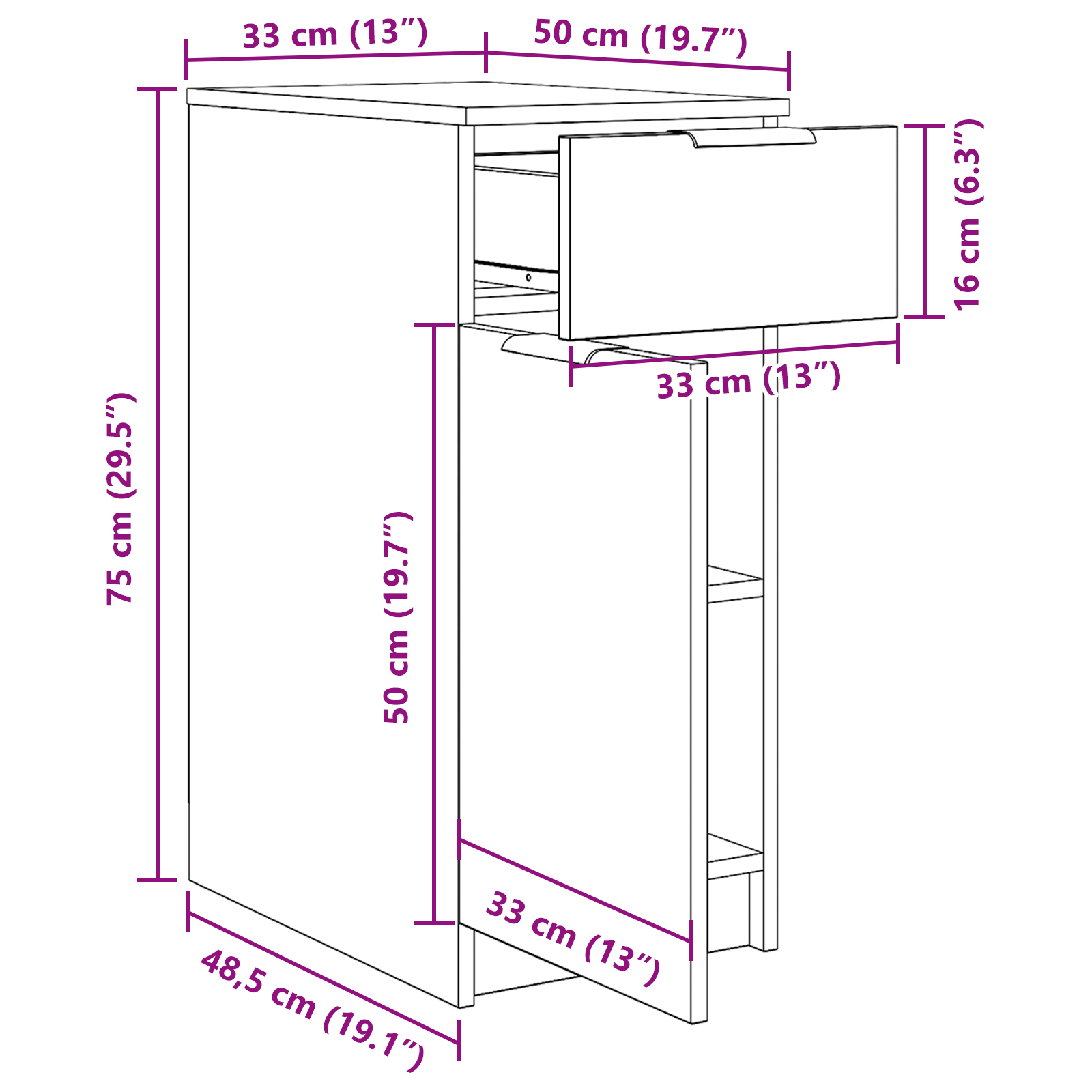 Birou dulap in stejar negru - 33x50x75 cm - Fabricat din lemn ingineresc — imaginea 10