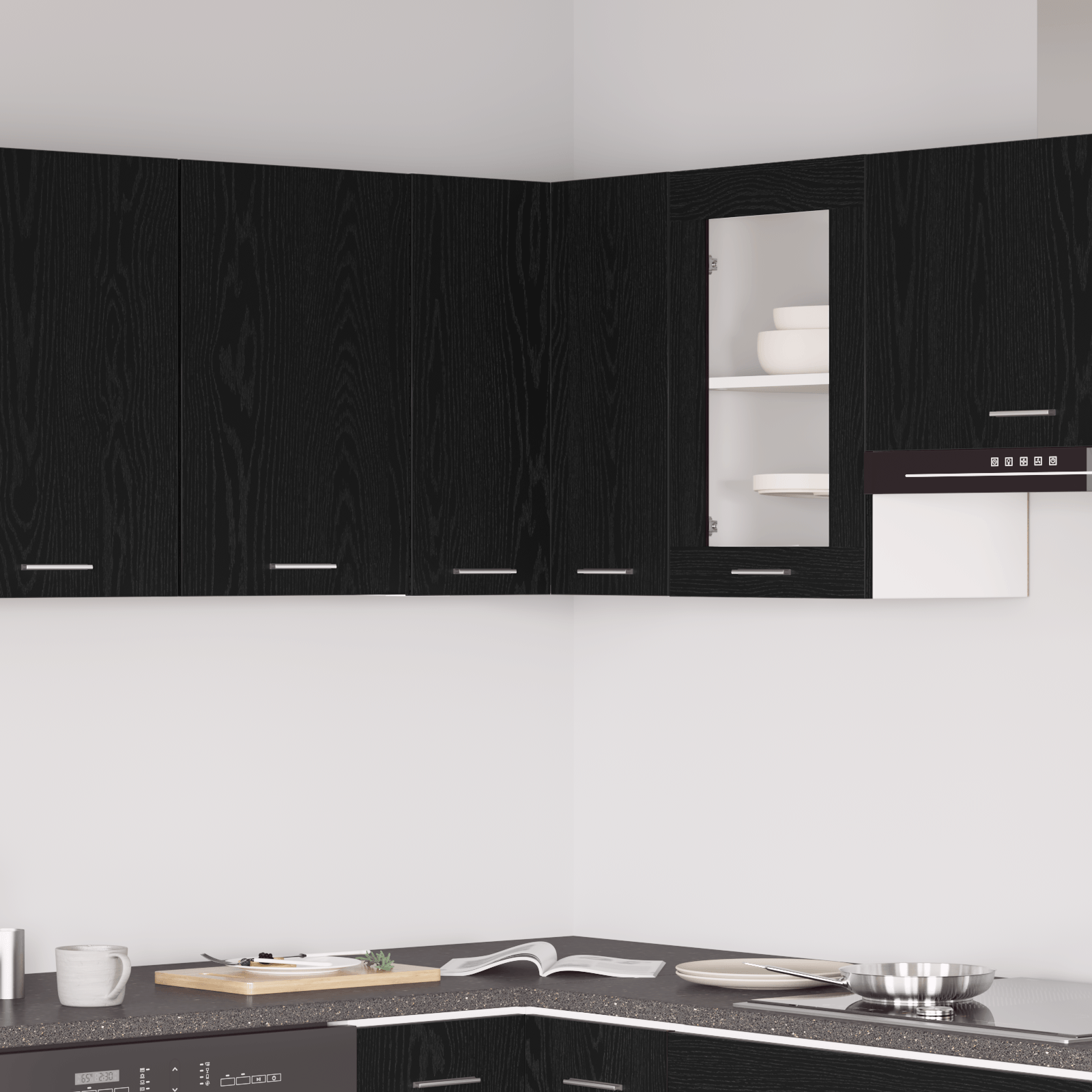 Dulap coltar suspendat - Stejar negru - 57x57x60 cm - Fabricat din lemn prelucrat
