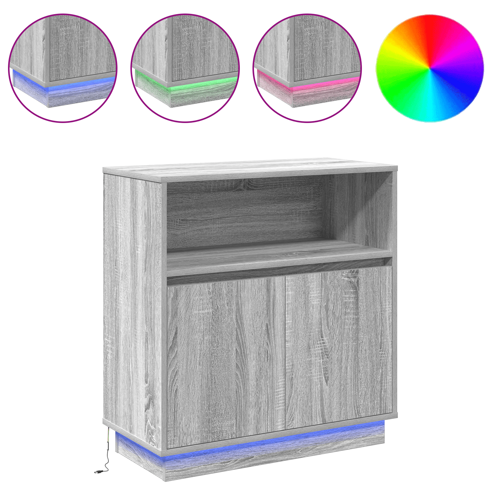 Dulap cu LED Gri Sonoma 71x34,5x75 cm Lemn prelucrat — imaginea 4