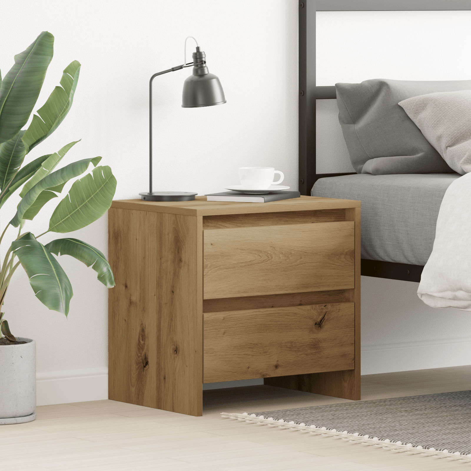Noptiera Facuta din Stejar Artisan 45x34x44,5 cm Lemn Prelucrat
