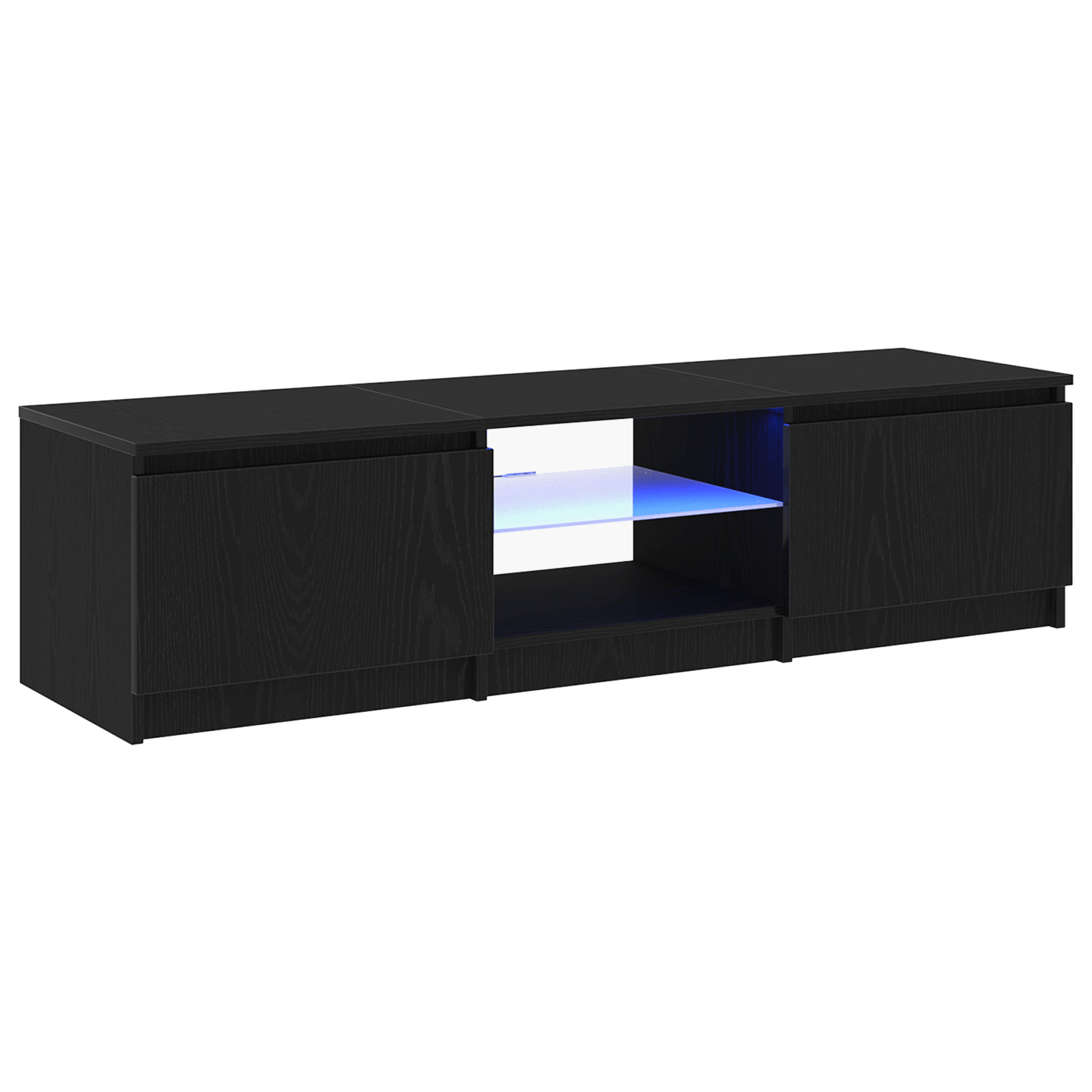 Dulap TV cu lumini LED Stejar Negru 140x40x35,5 cm Lemn — imaginea 5