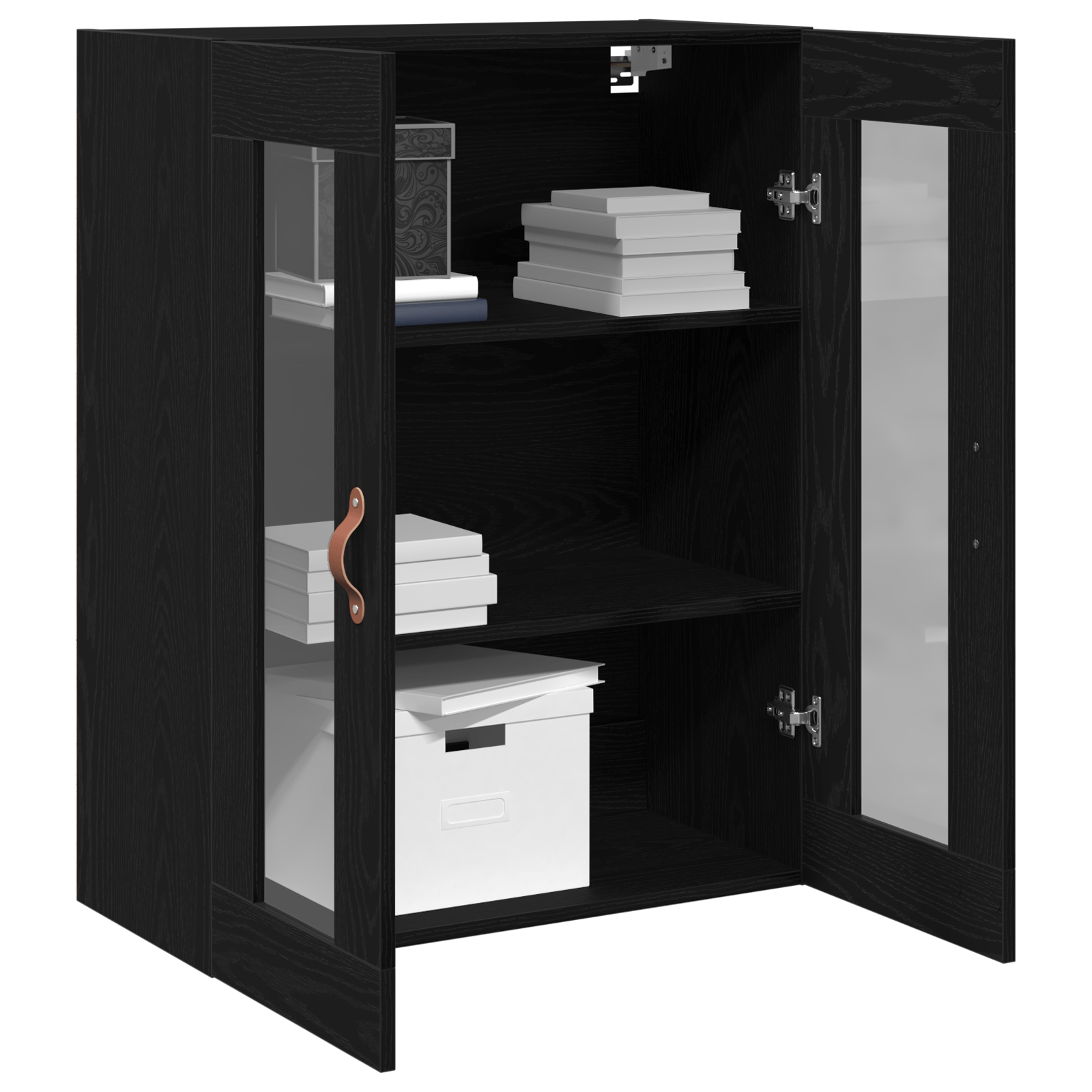 Dulap de perete cu usi din sticla, stejar negru, 69,5x34x90 cm — imaginea 5